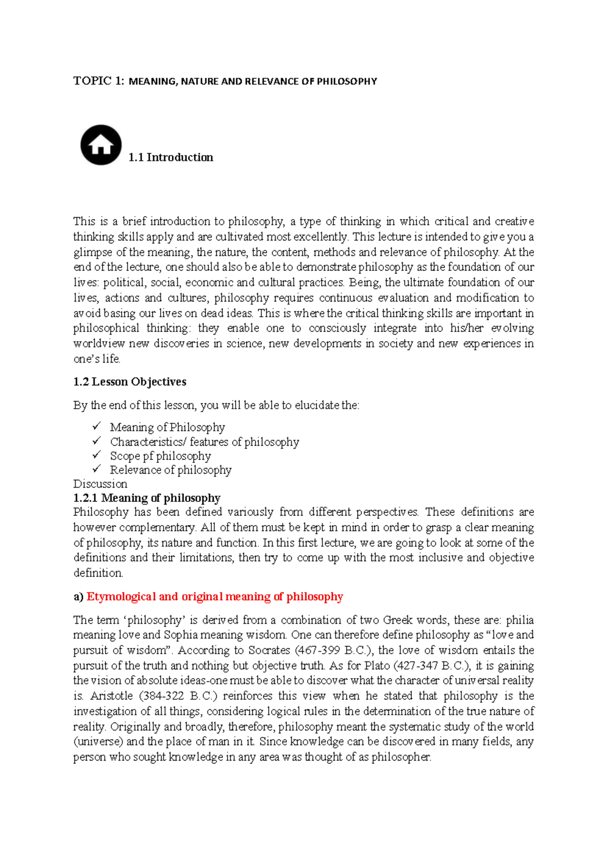 PHIL 101: Meaning, Nature, and Relevance of Philosophy Lecture Notes ...