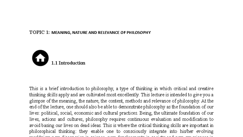 PHIL 101: Meaning, Nature, and Relevance of Philosophy Lecture Notes ...