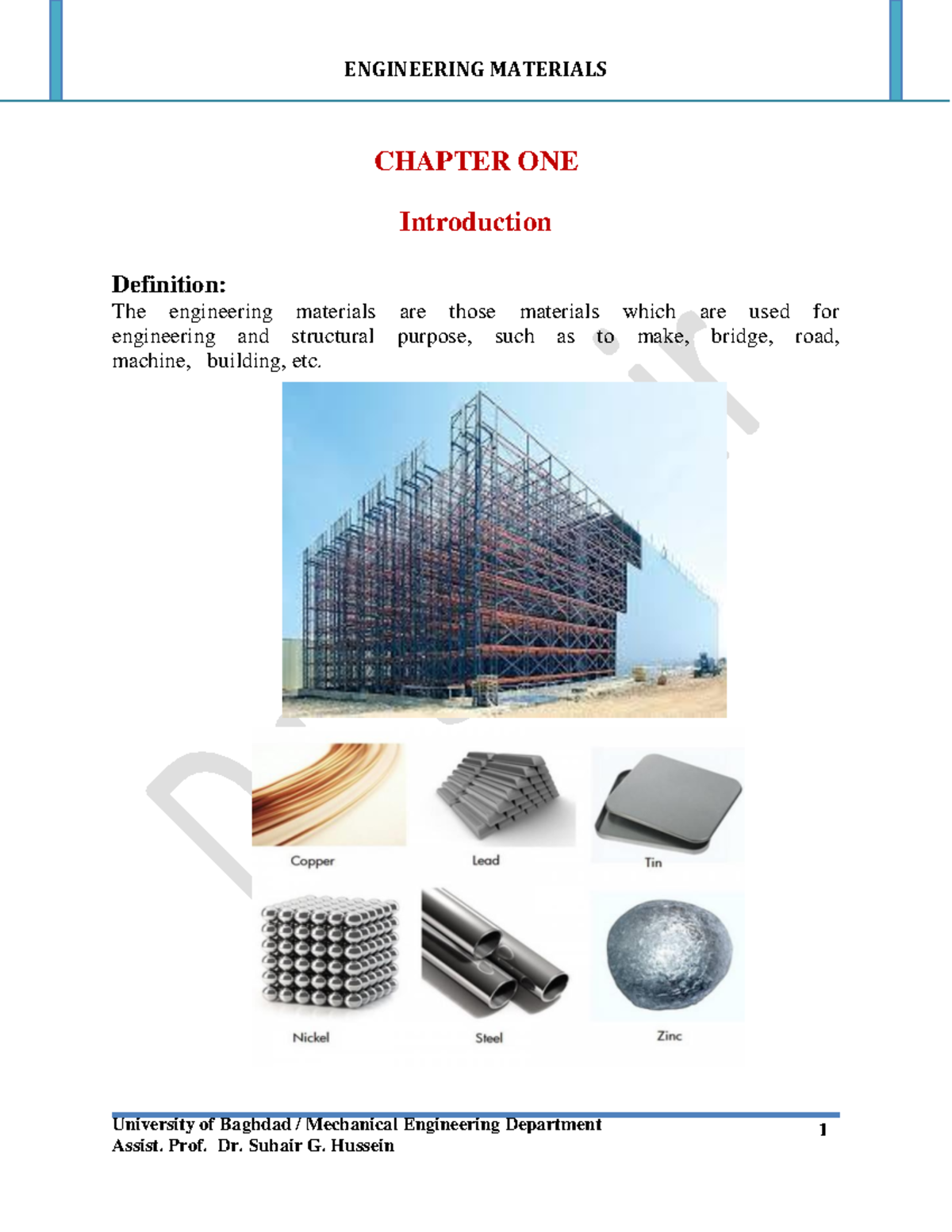 ENGR 101: Engineering Materials - Chapter 1 Overview and Definitions ...