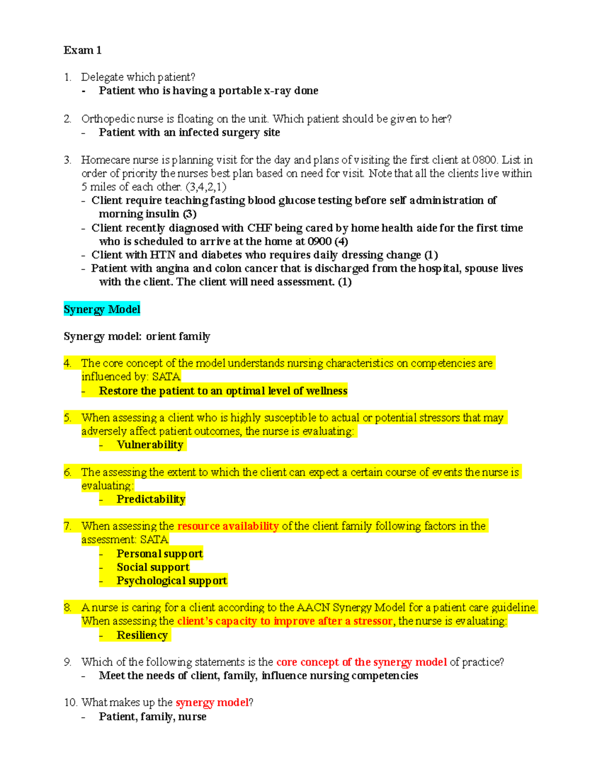 Med Surg 2 Exam Practice Questions 2019-2020 - Exam 1 Delegate which ...