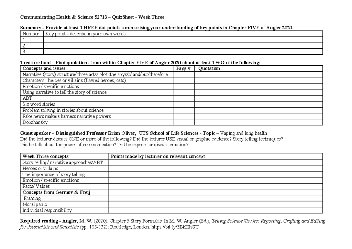 CHS52713 Quiz Sheet: Week 3 Summary on Chapter 5 Insights - Studocu