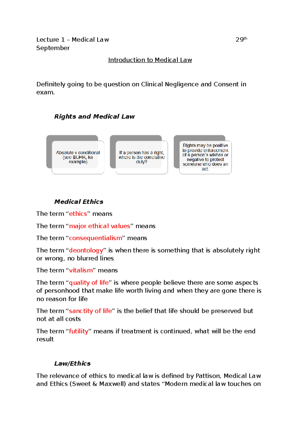 Lecture 1: Intro to Medical Law - Clinical Negligence & Consent - Studocu