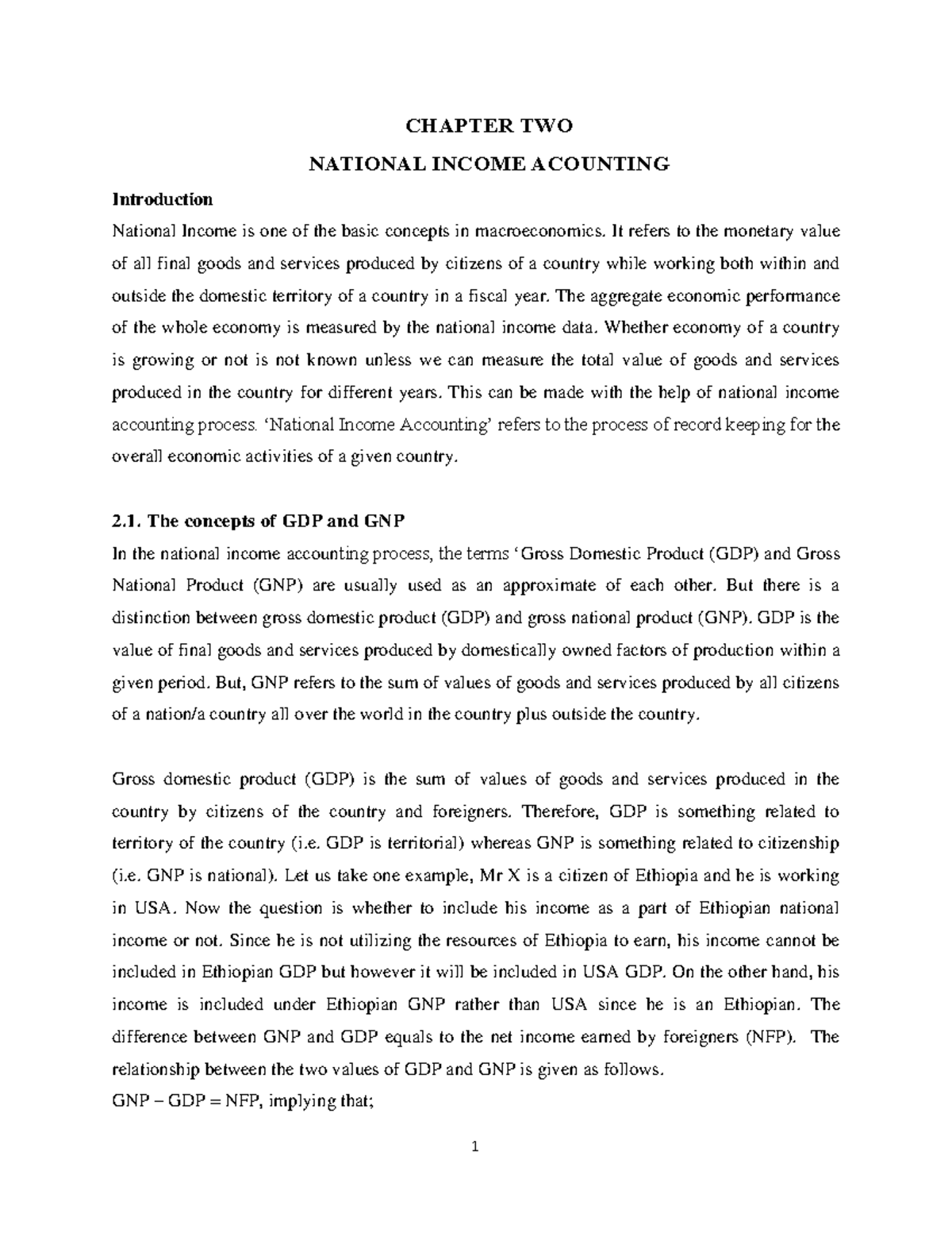 MACRO I LECTURE NOTES: CHAPTER 2 - NATIONAL INCOME ACCOUNTING - Studocu