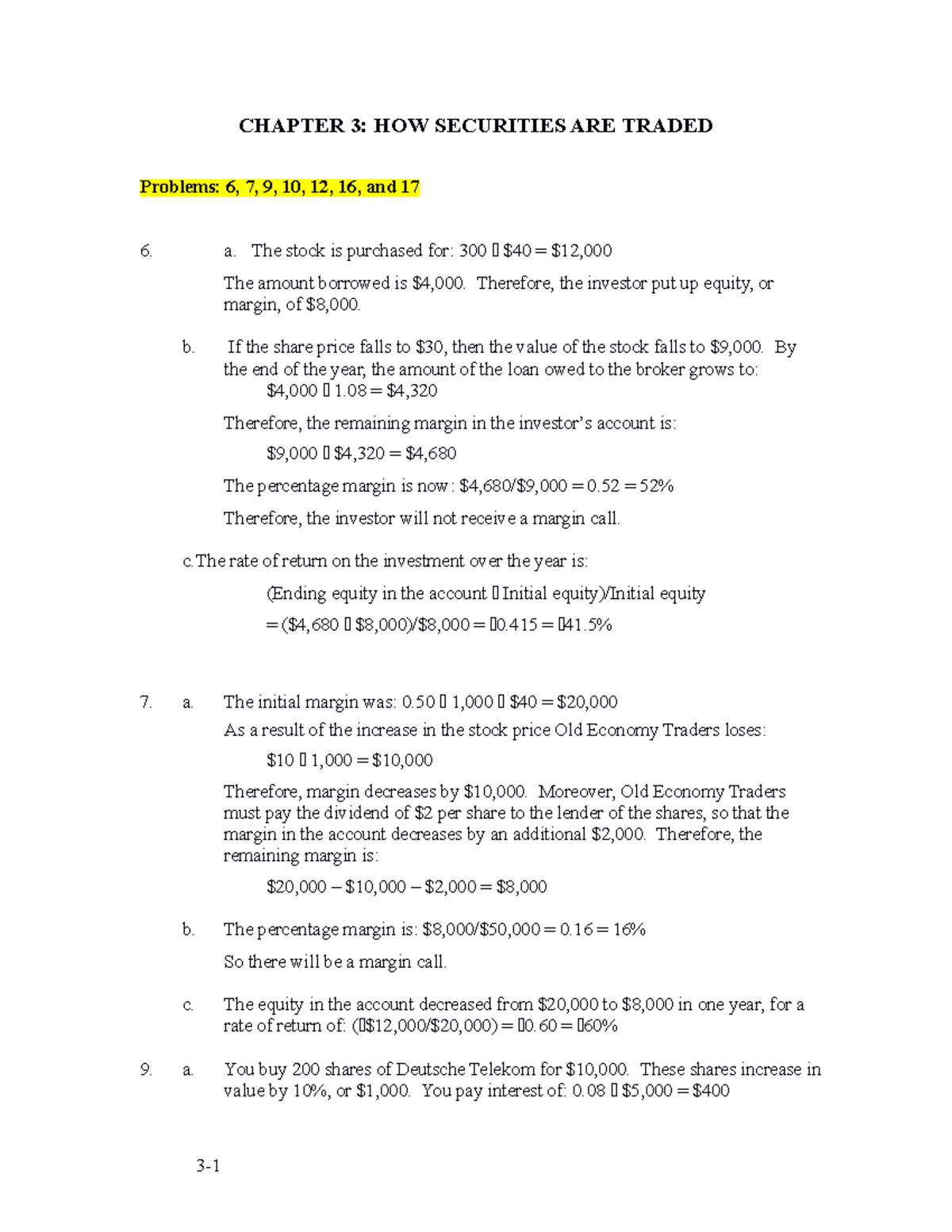 Chapter 3 Solutions to End-of-Chapter Exercises on Securities Trading ...