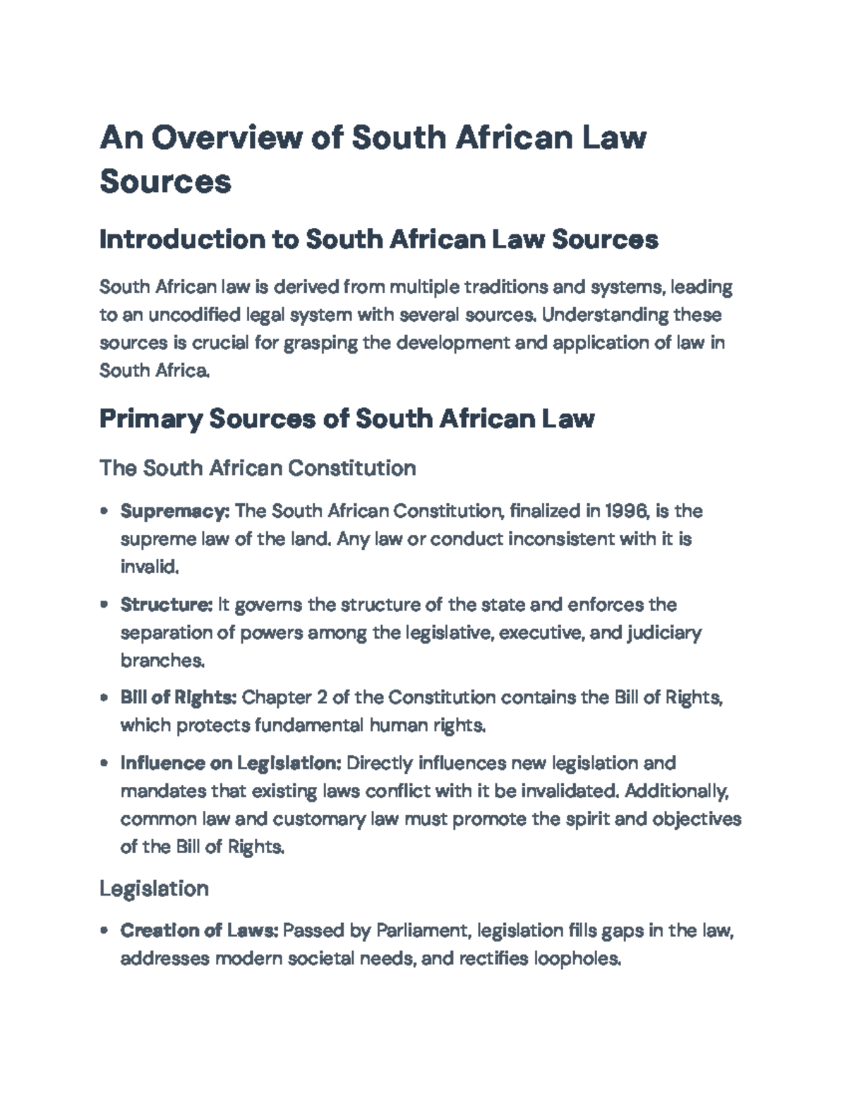 Overview of South African Law Sources and Legislative Processes - An ...