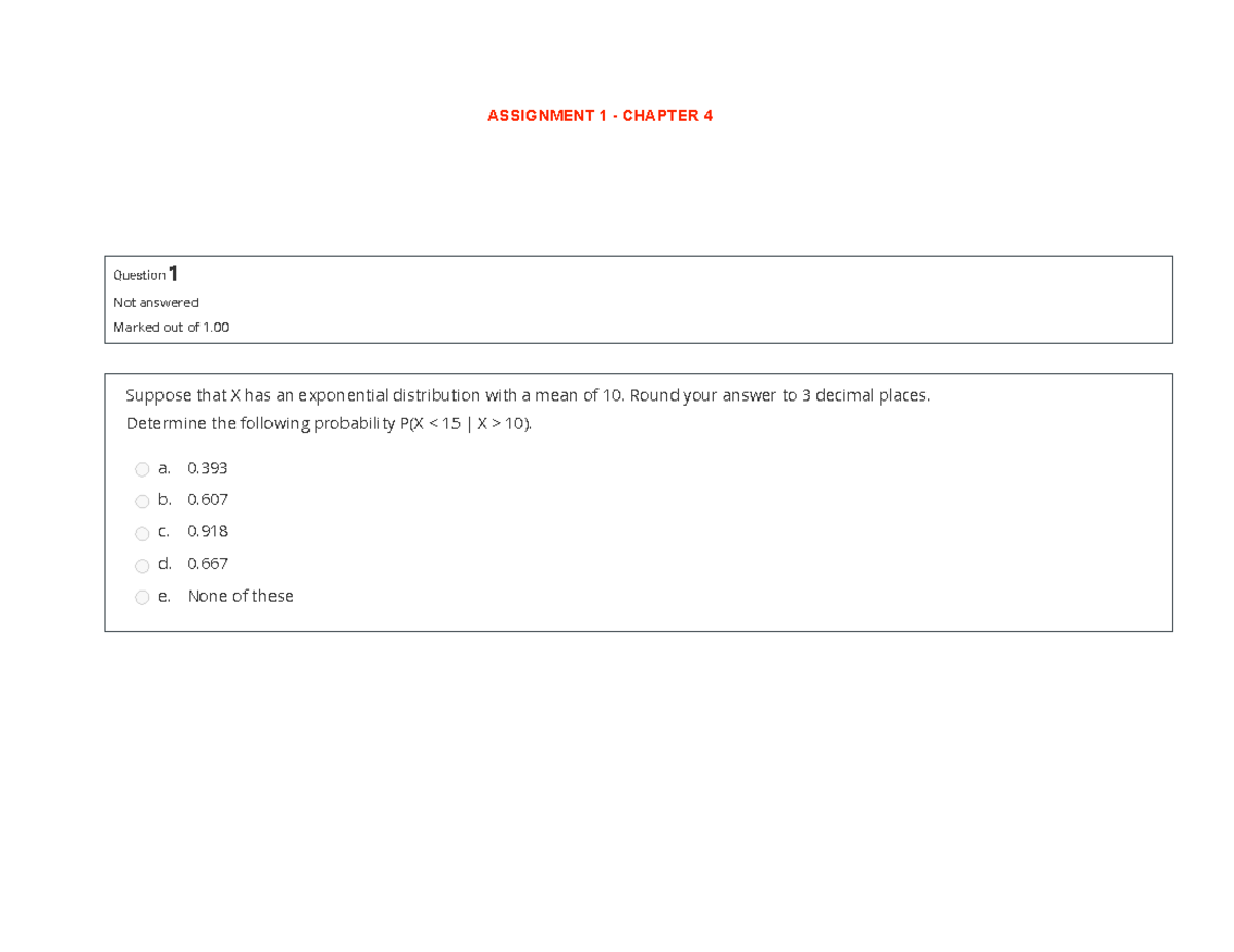 Assignment 1 (STAT101) - Probability Distributions Questions - Studocu