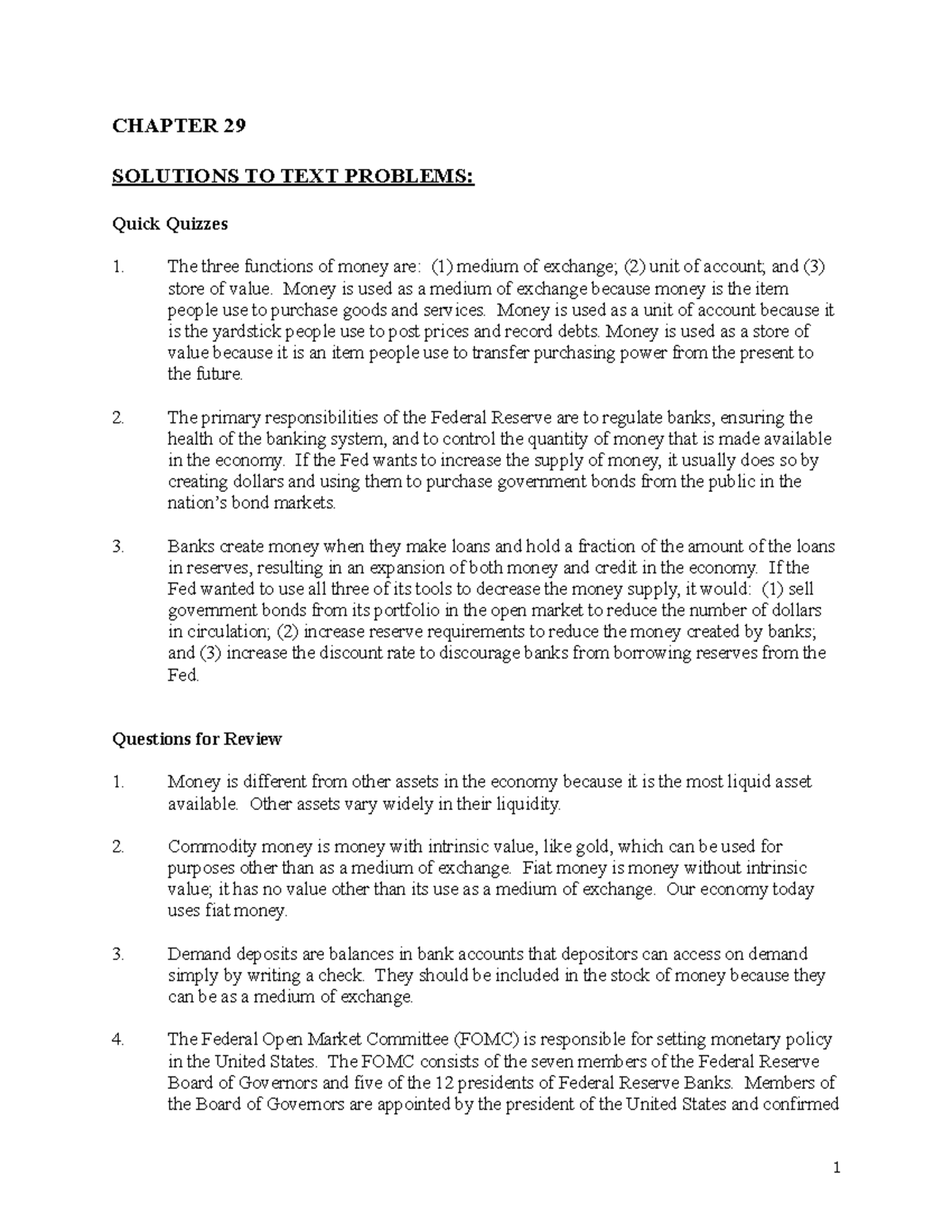 Chapter 29 Solutions to Text Problems: Money and Banking Concepts - Studocu