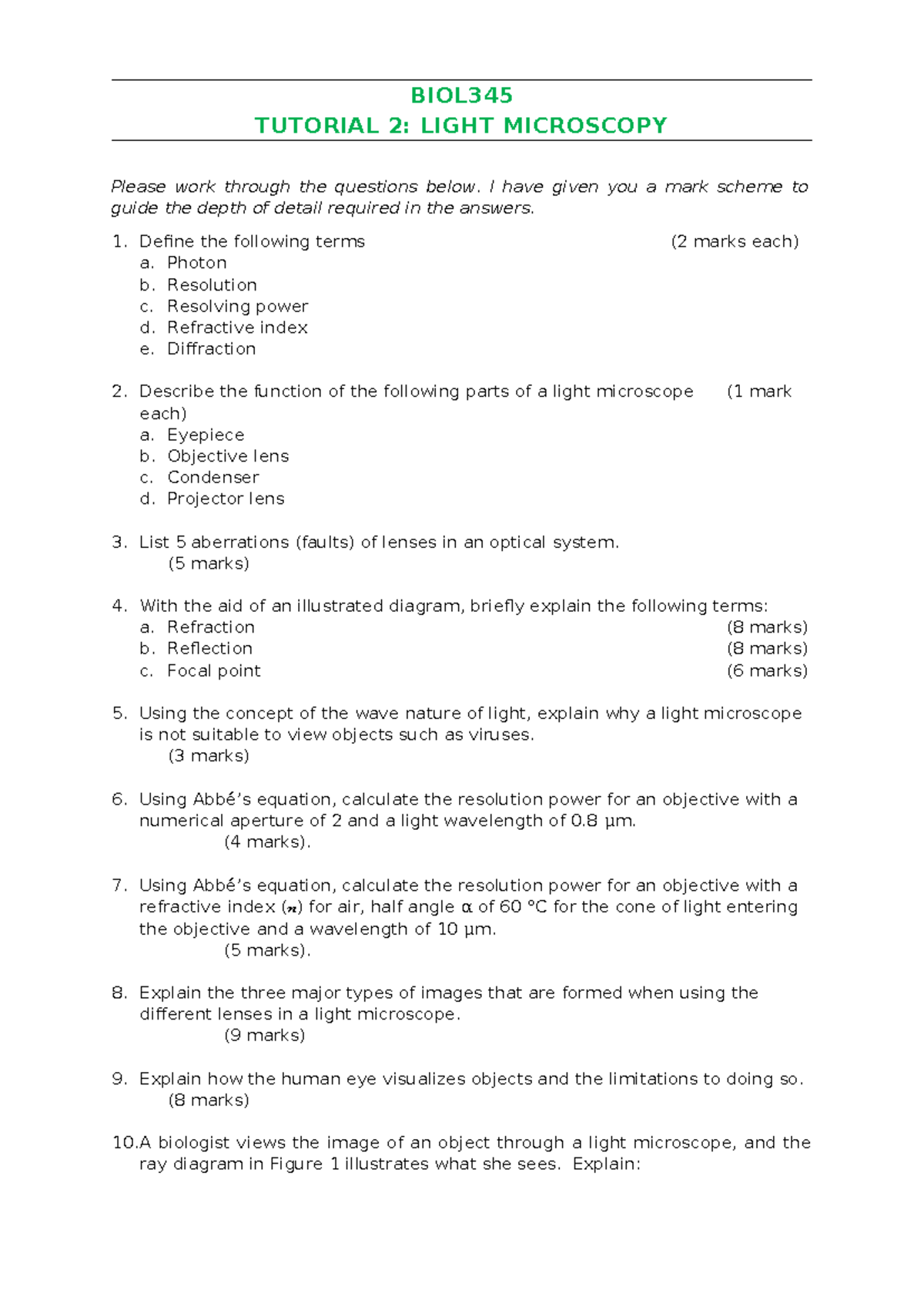 BIOL345 TUTORIAL 2: UNDERSTANDING LIGHT MICROSCOPY CONCEPTS - Studocu