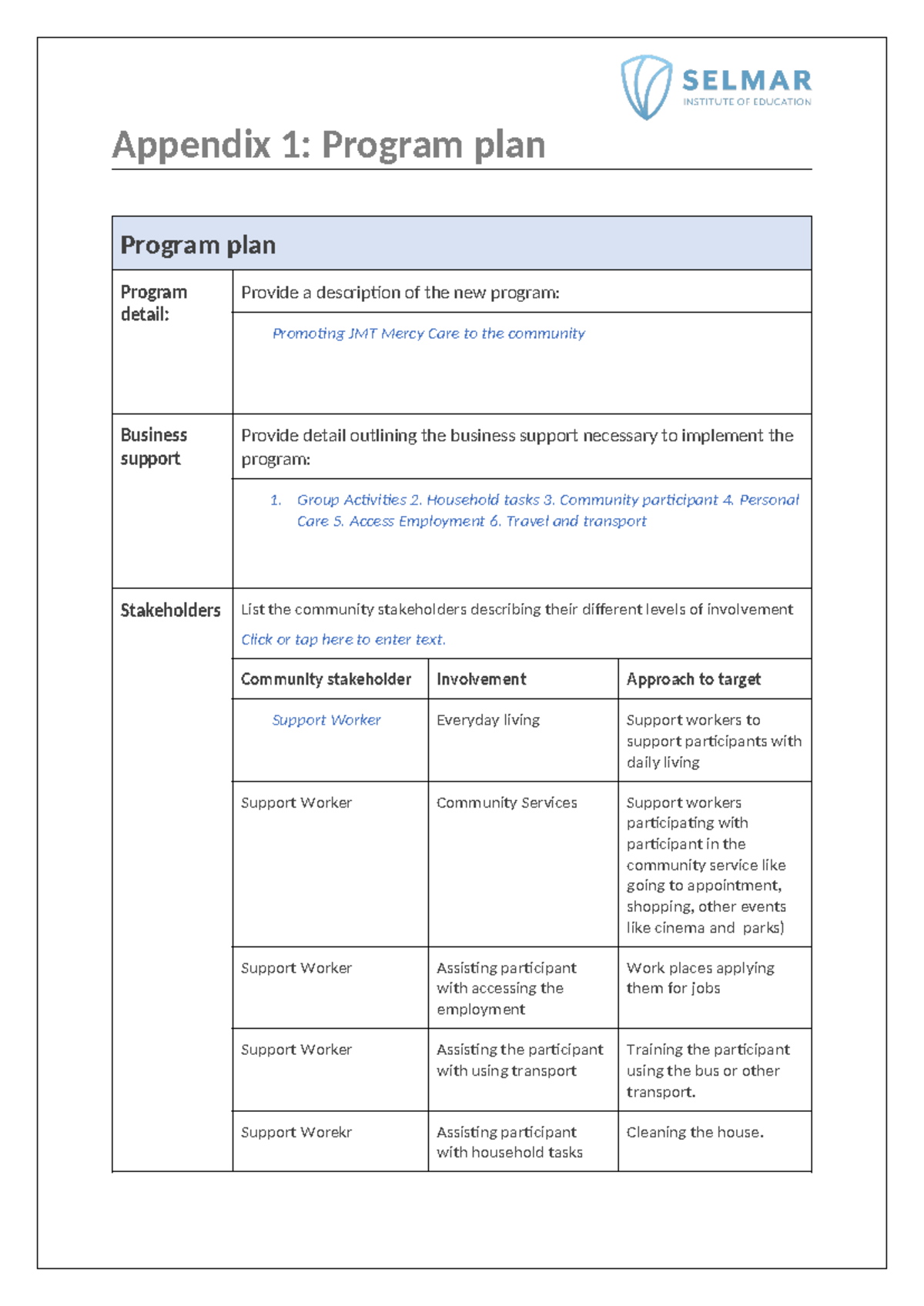 CHC62015 Chcprp 004 U6 Appendix 1 - Appendix 1: Program plan Program ...