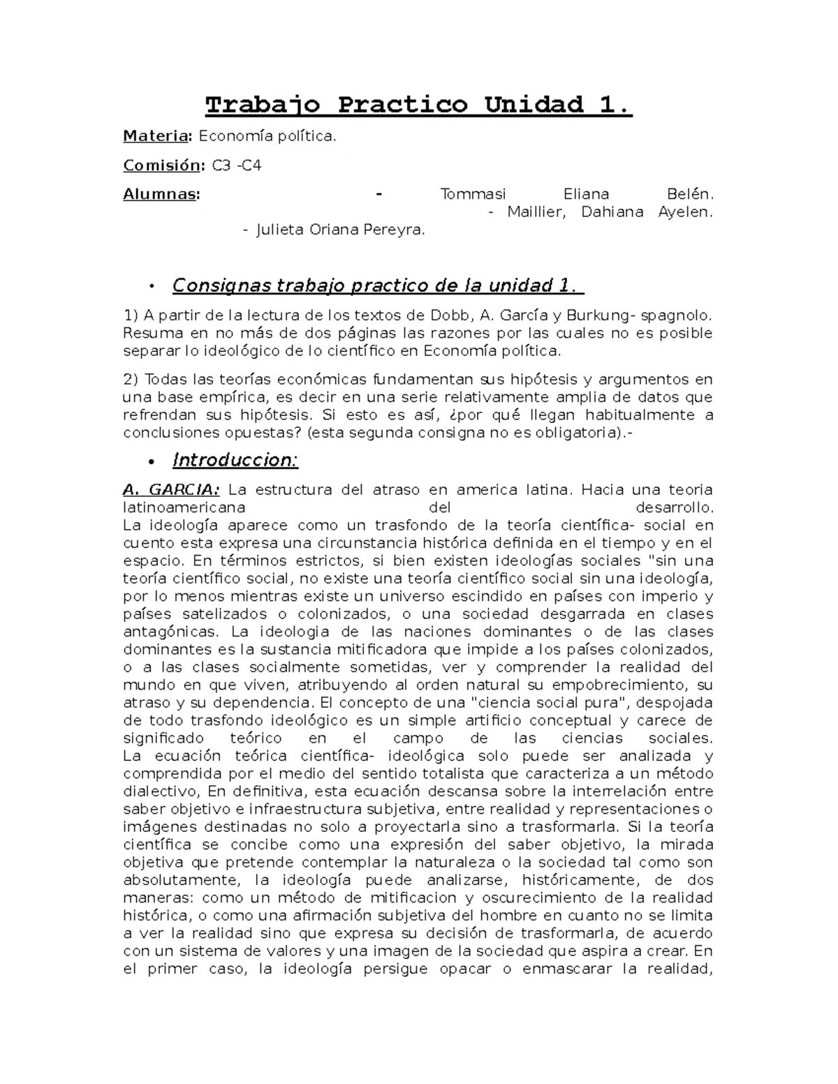 Trabajo Práctico Resumen de Economía Política - Unidad 8 y 9 (TP-EC ...