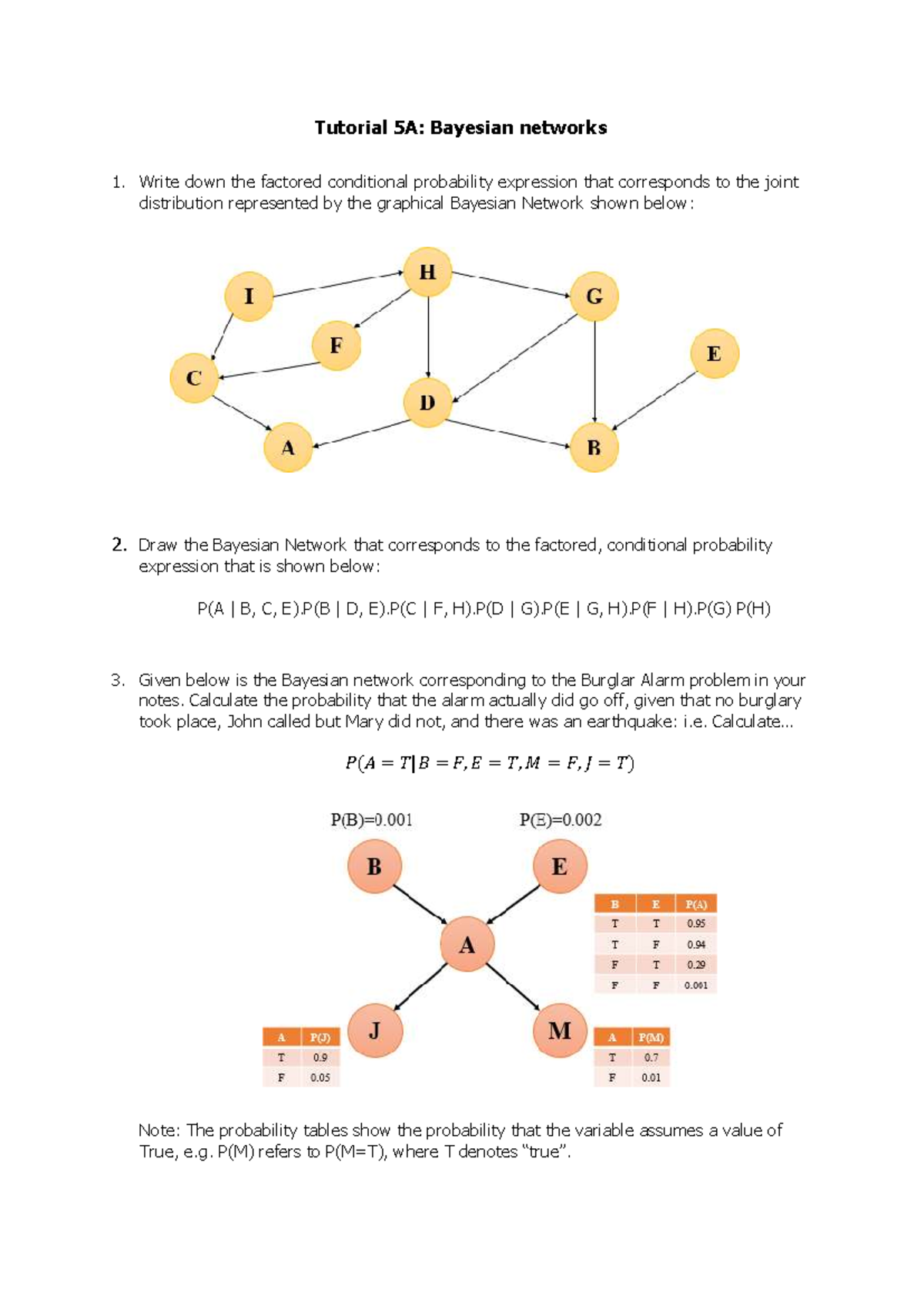 Tutorial 5A: Bayesian Networks and Conditional Probabilities - Studocu