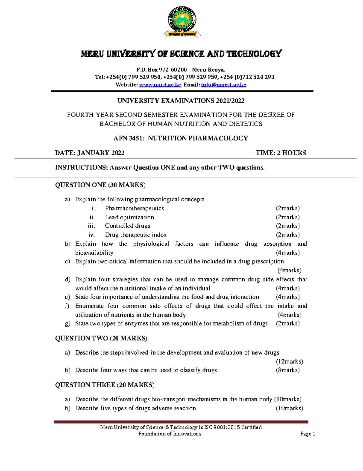 AFN 3451: Nutrition Pharmacology Final Exam Notes - Studocu