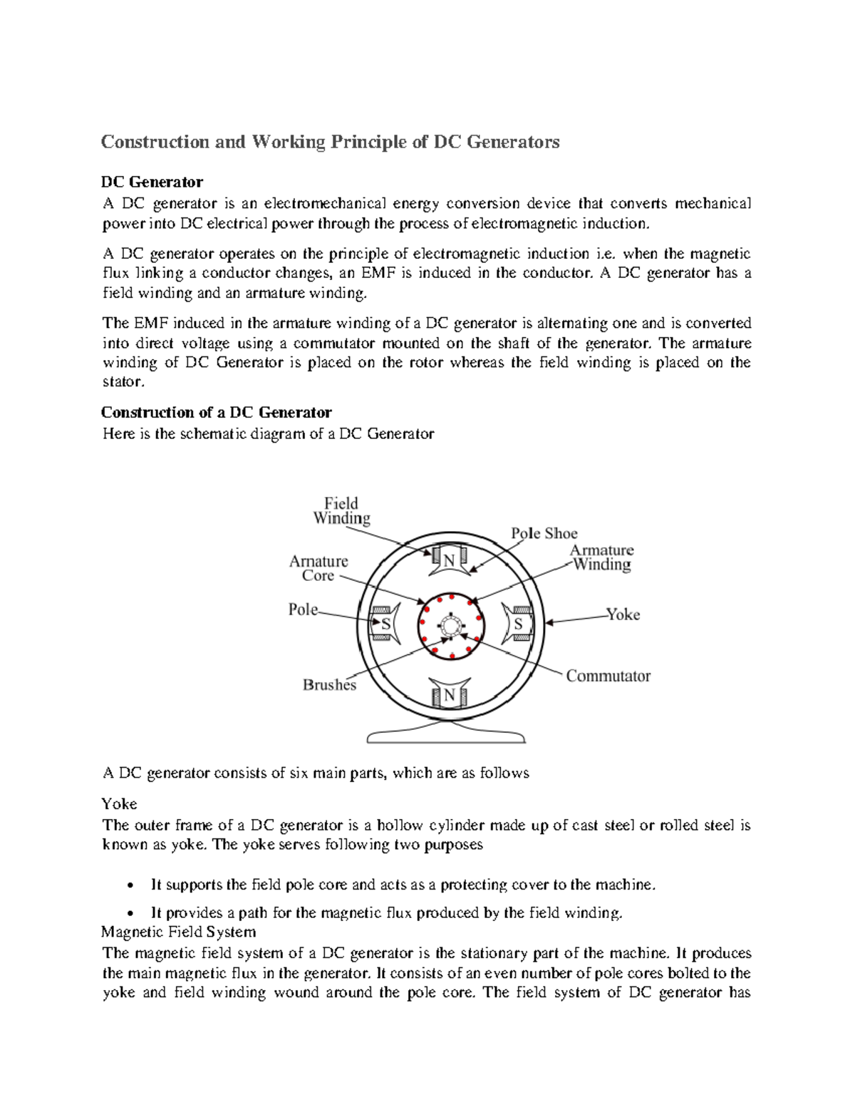 Construction and Working Principle of DC Generators - A DC generator ...