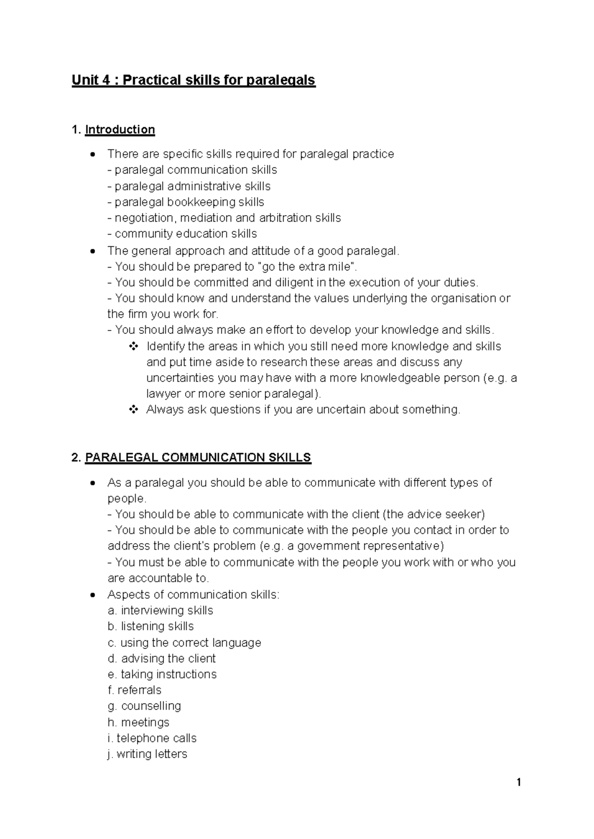 PAR1501 - Unit 4 - Key Practical Skills for Paralegals - Studocu