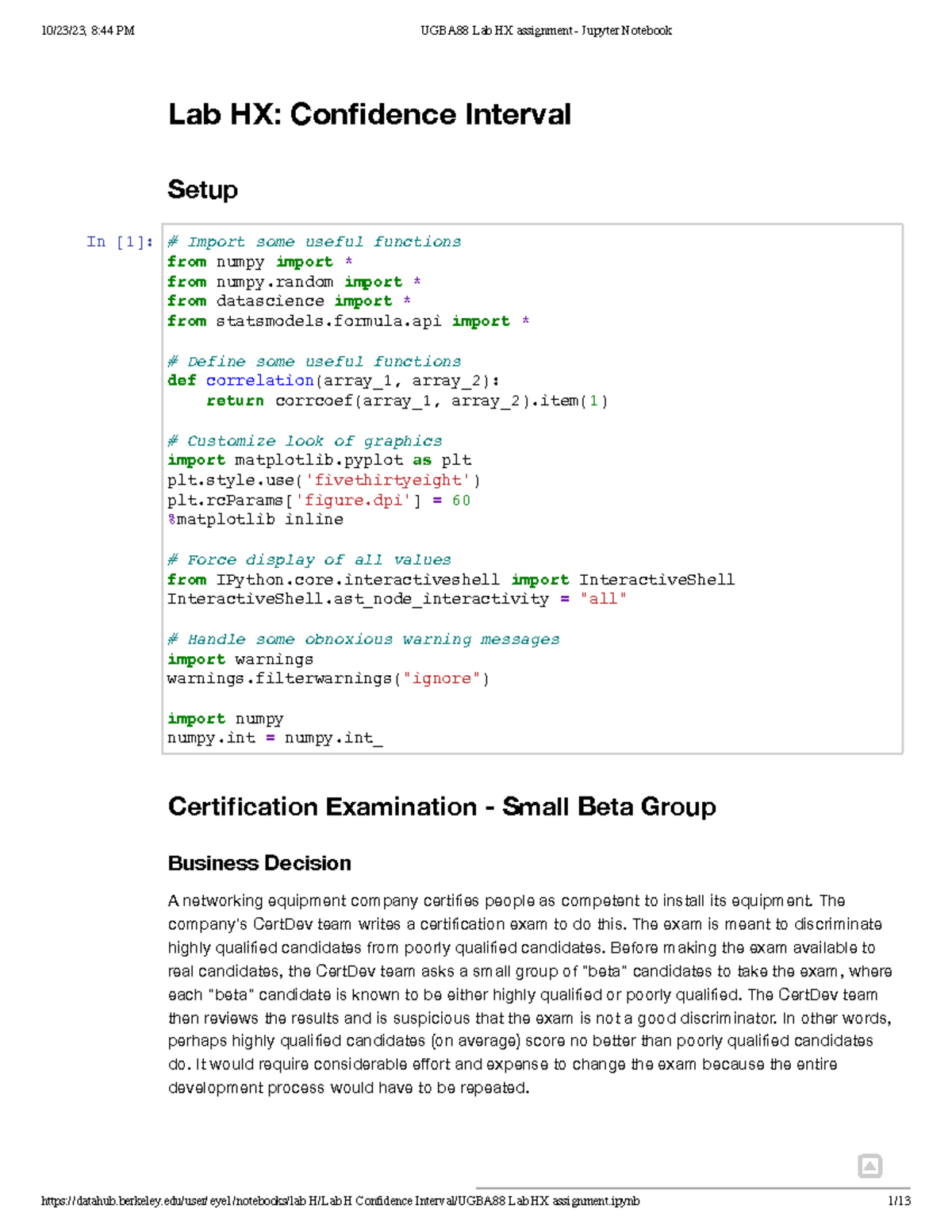 UGBA88 Lab HX assignment - Jupyter Notebook - Lab HX: Confidence ...