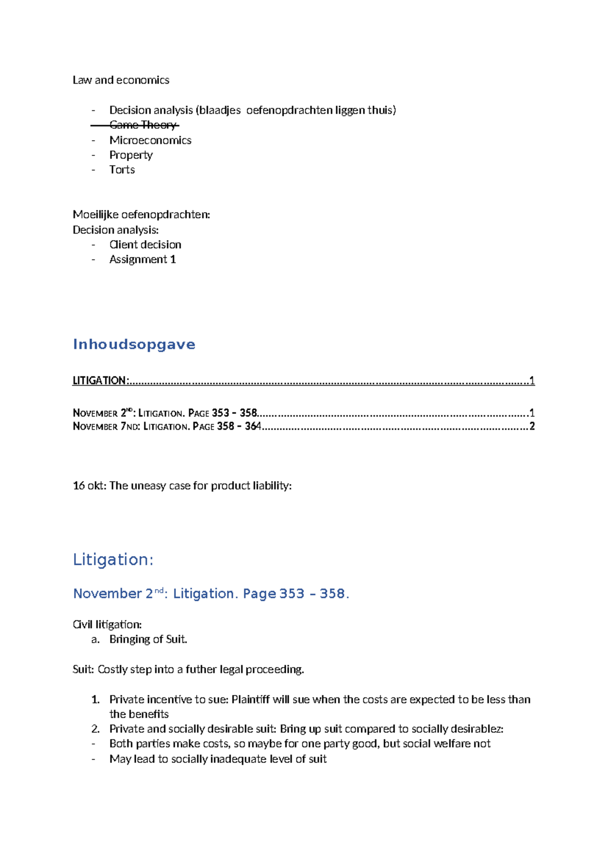 LAW 101: Overview of Law & Economics Concepts and Litigation - Studeersnel
