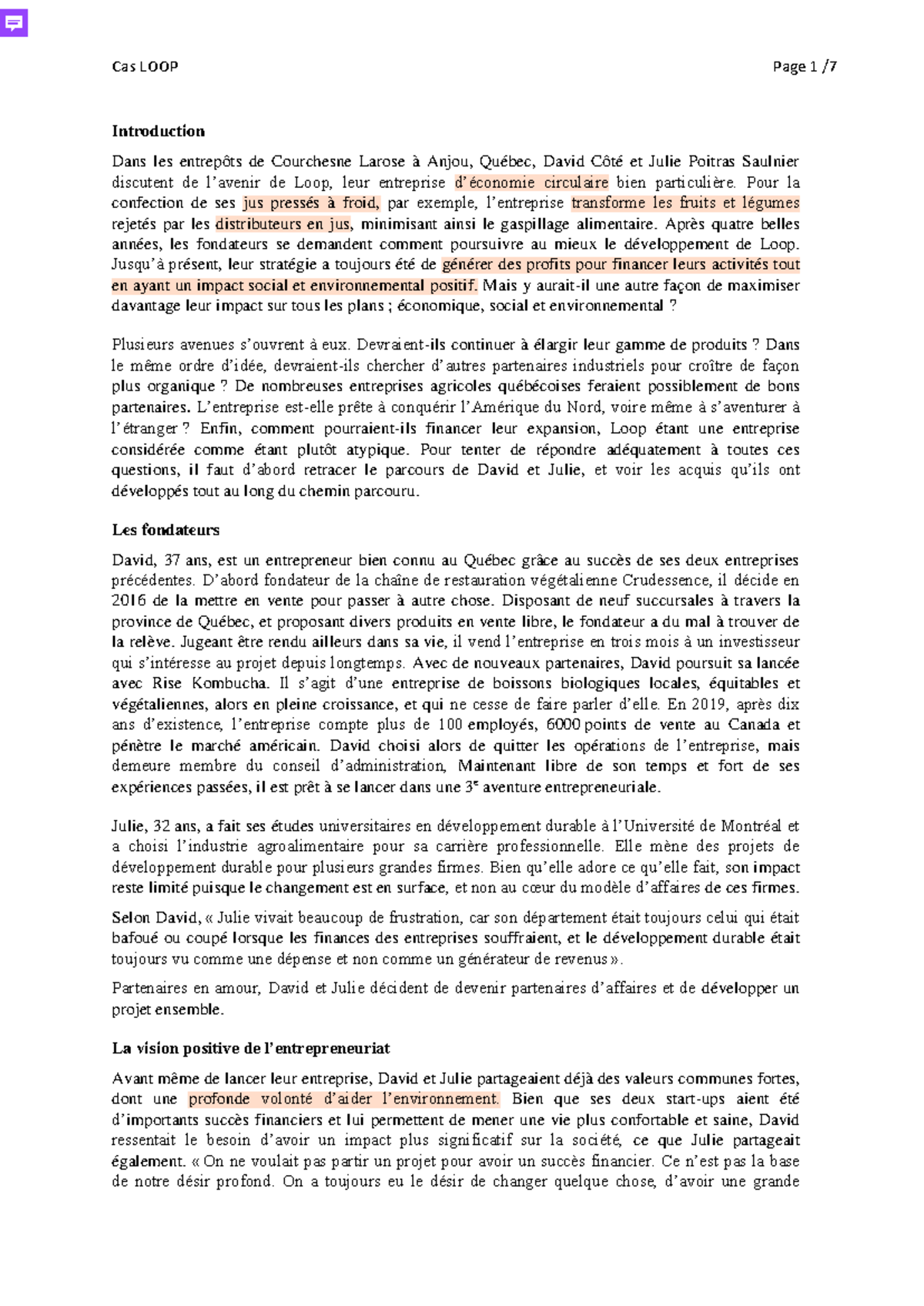 Cas LOOP: Stratégies de Croissance pour une Entreprise Circulaire - Studocu