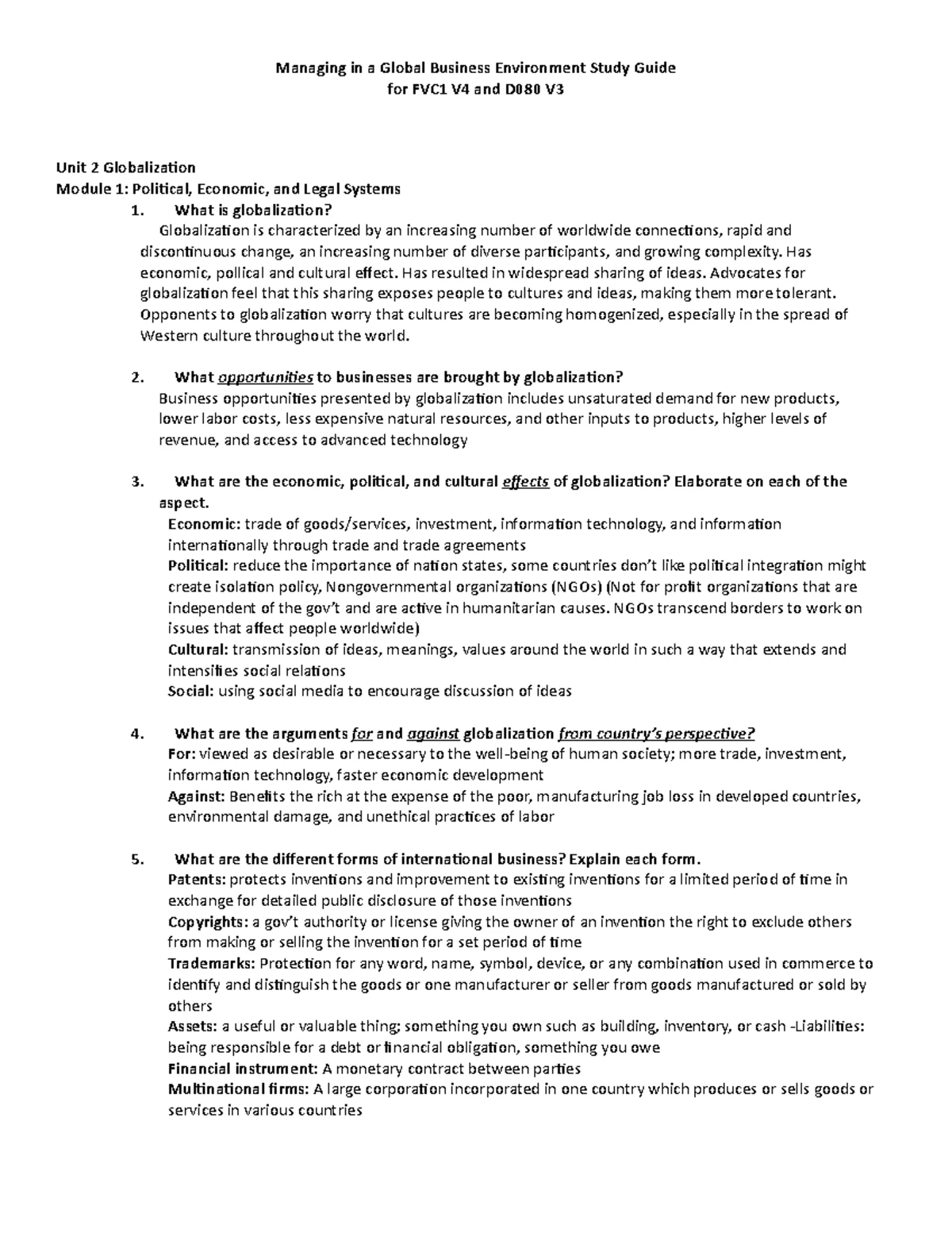 D080 V4 Global Business Environment Study Guide: Globalization Insights ...