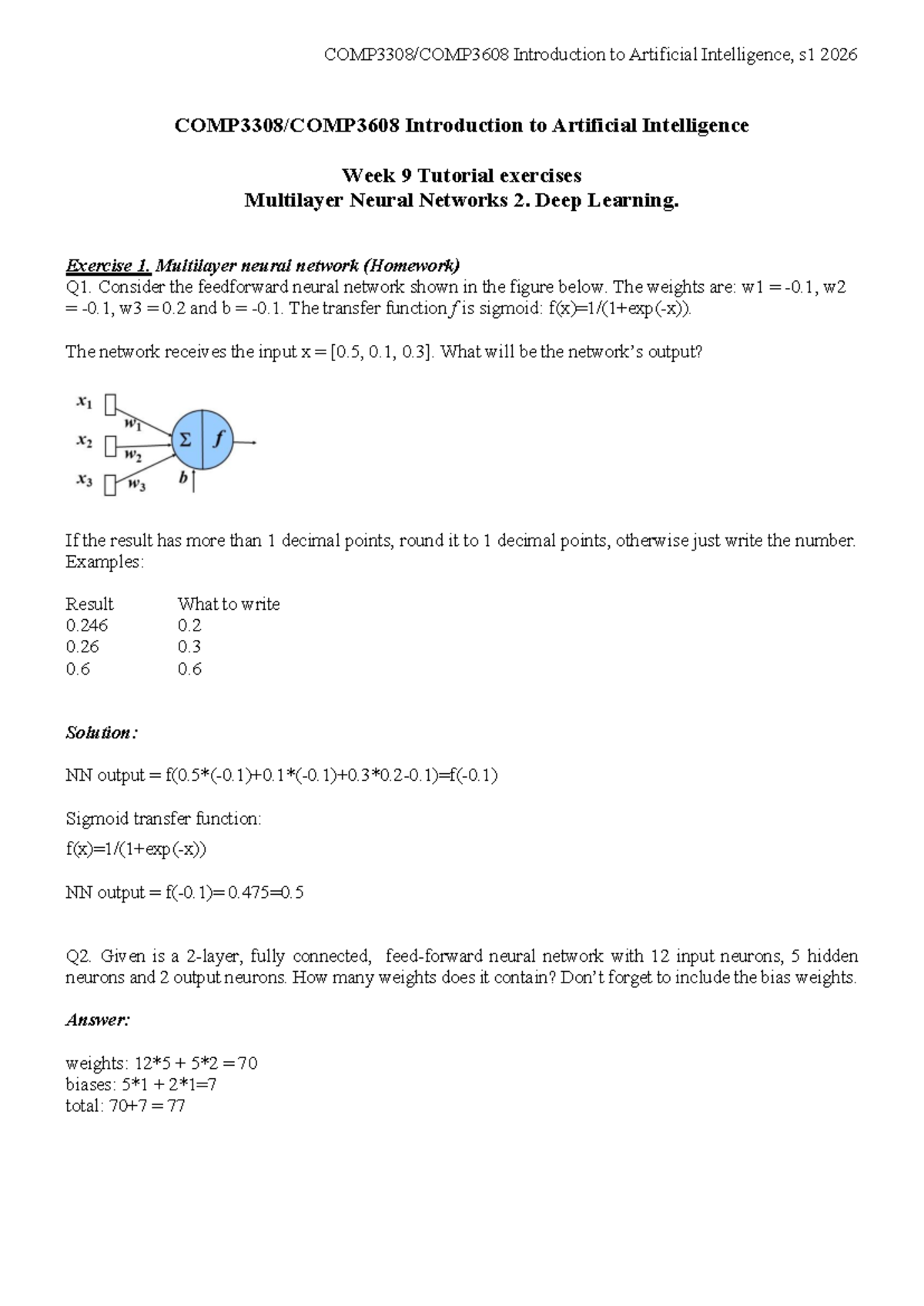 AI 101: Week 9 Tutorial Solutions on Neural Networks & Backpropagation ...