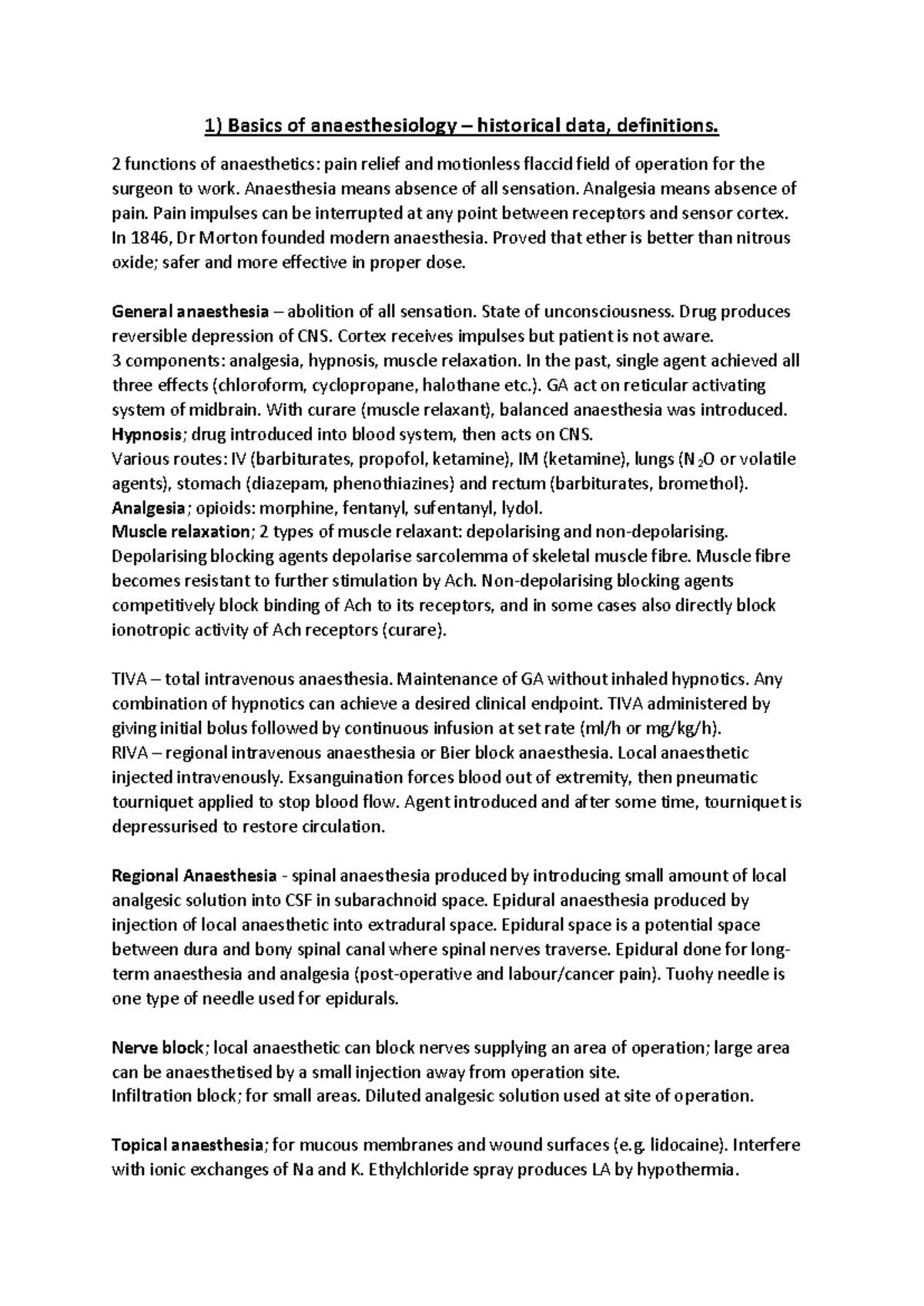 Comprehensive Notes on Anaesthesiology (ANAT 101) - Studocu