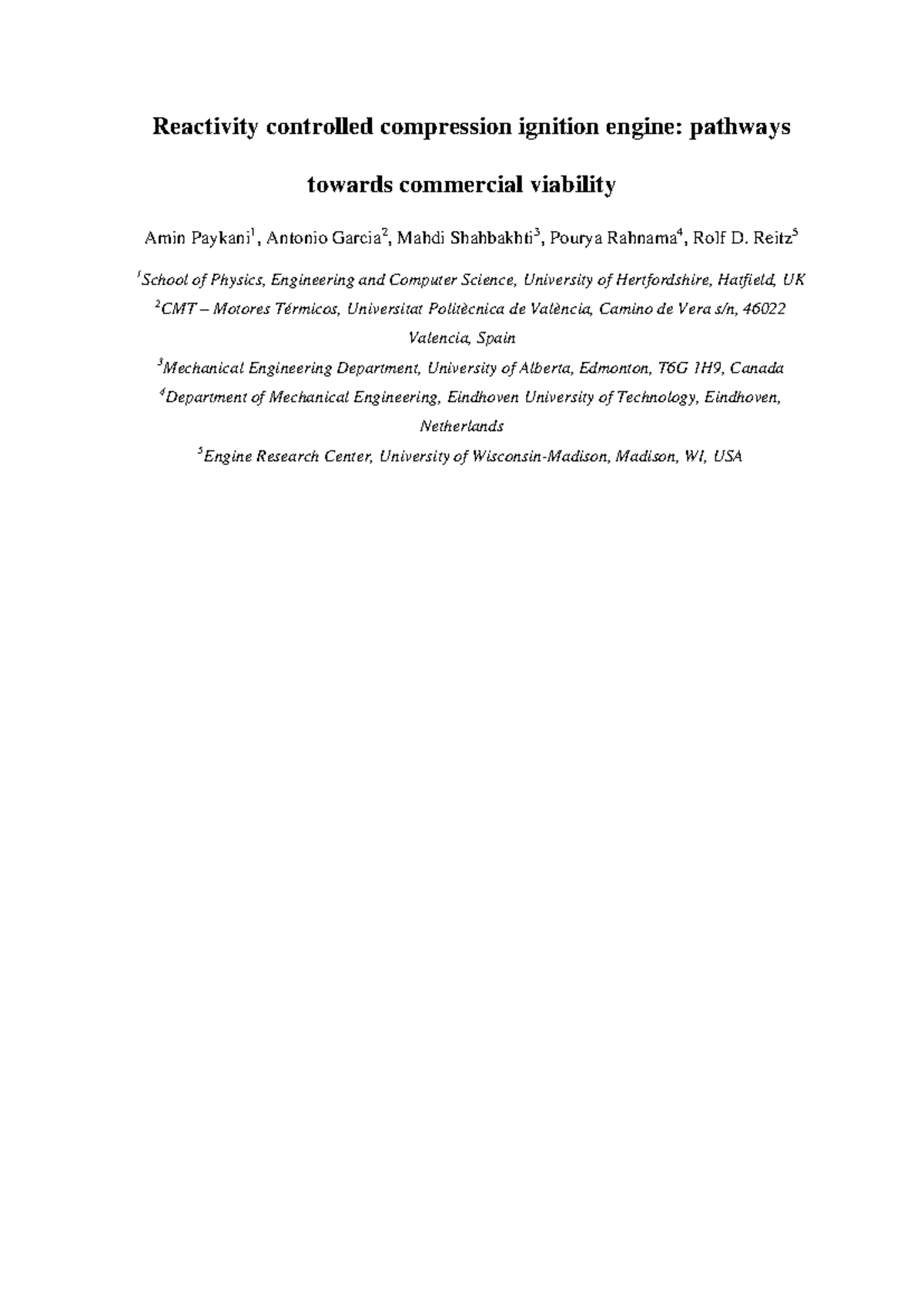 Review of RCCI Engine Performance with Transient Conditions AP271020 ...