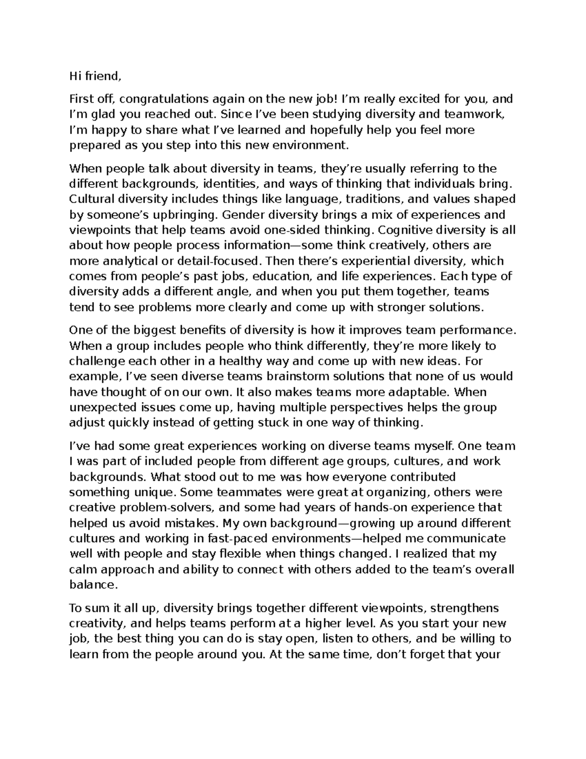 Diversity and Teamwork Insights - Hi frien 1 Email - Studocu