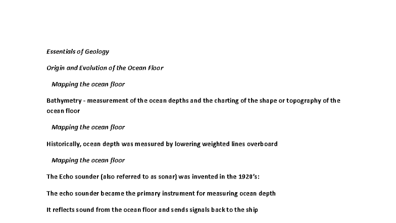 Chapter 16: Ocean Floor Mapping and Geology Essentials - Studocu