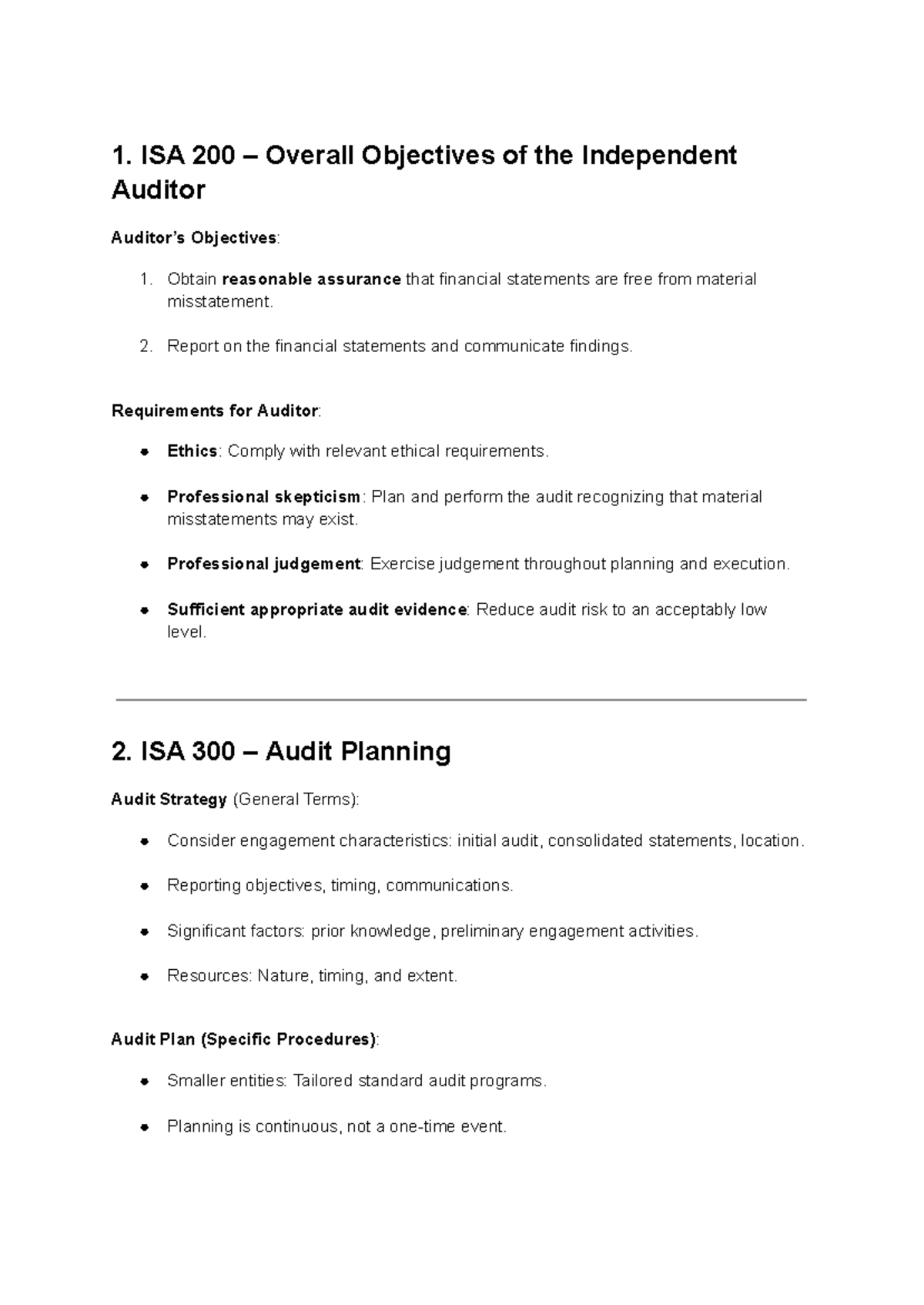 ISA 200 & 300: Auditor Objectives & Audit Planning Overview - Studeersnel