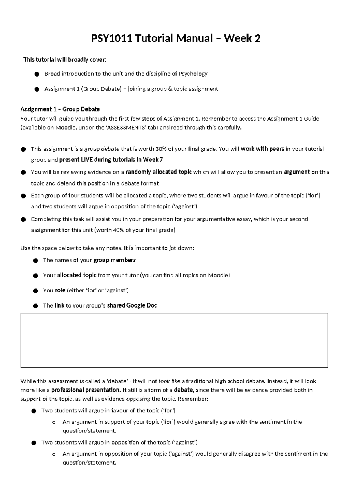 PSY1011 2025 - Week 2 Student Tutorial Manual - PSY1011 Tutorial Manual ...