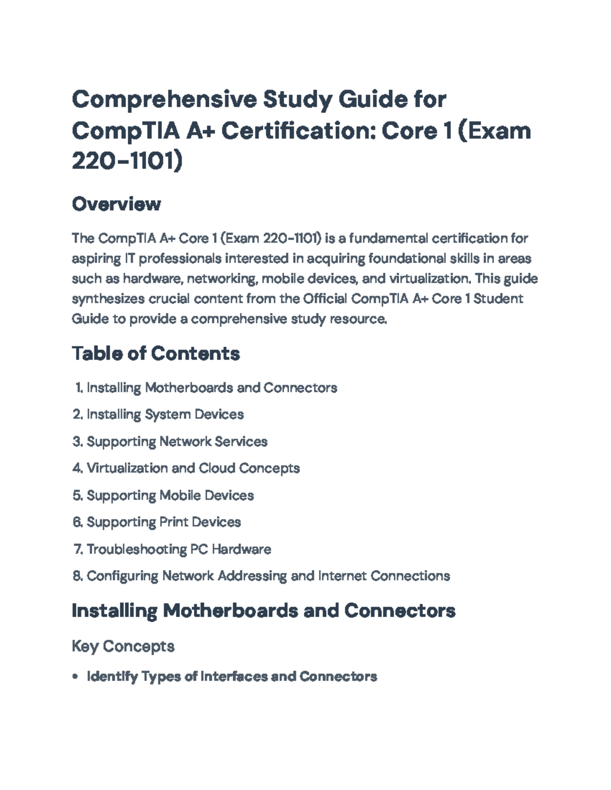 Comprehensive Study Guide for CompTIA A+ Cert. Core 1 (220-1101) - Studocu