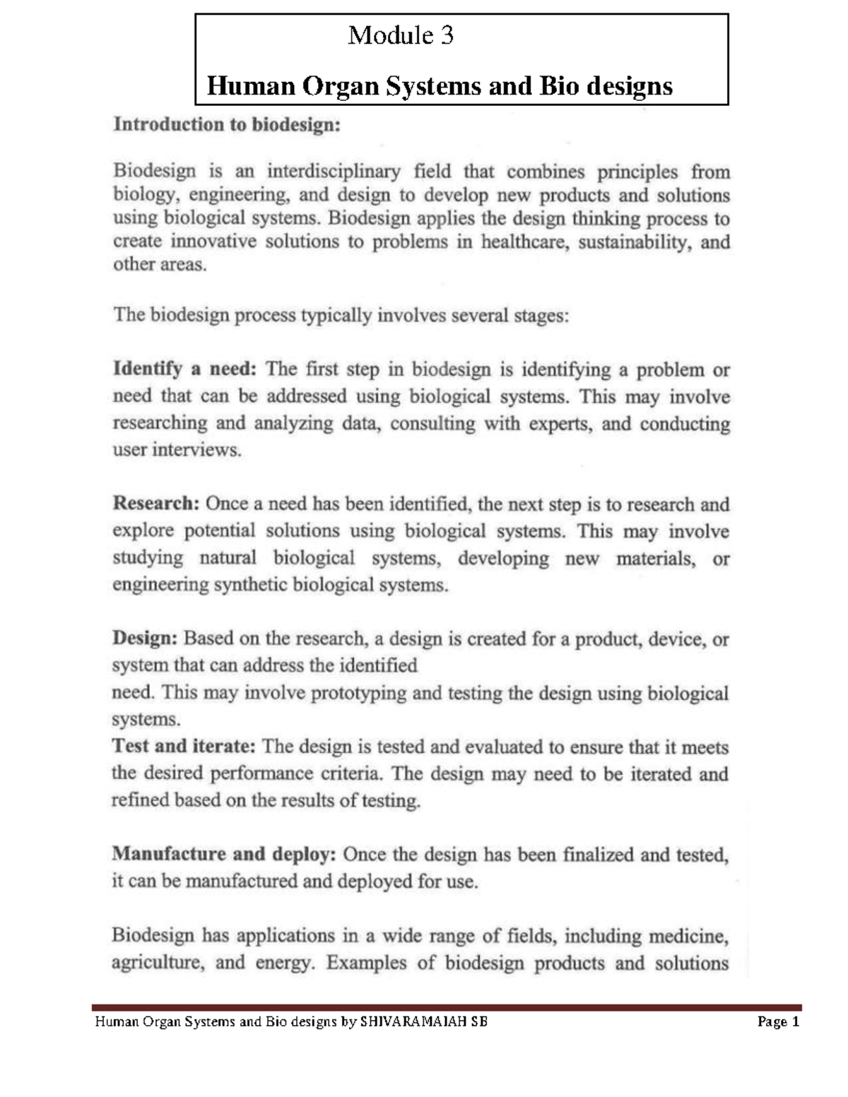 Human Organ Systems And Bio Designs