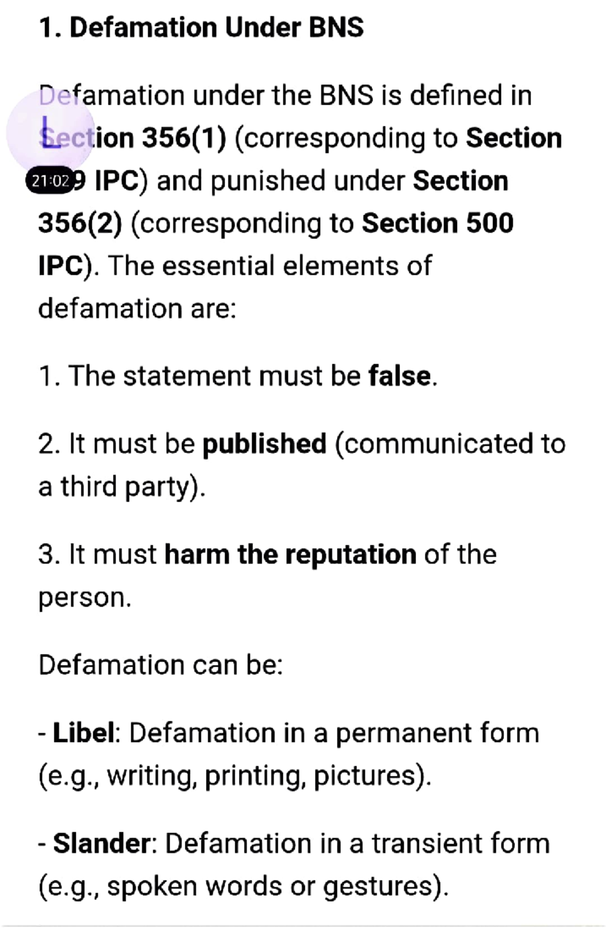 Defamation Law Overview: BNS Section 356 Analysis and Defenses - Studocu