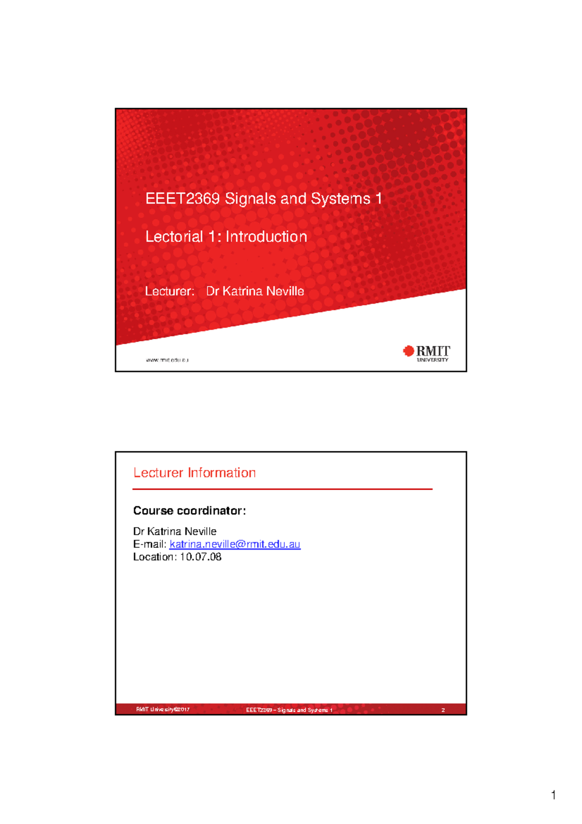 EEET2369 Lectorial 1 - Intro to MATLAB for Signals and Systems - Studocu