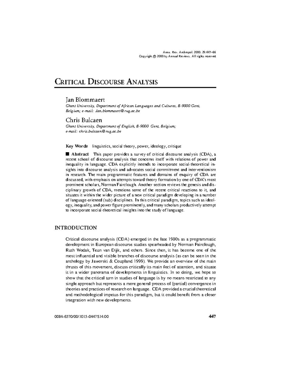 Critical discourse analysis - Annu. Rev. Anthropol. 2000. 29:447 ...