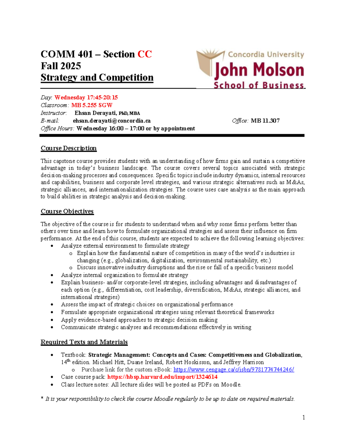 Comm 401 Cc Fall 2025 Course Outline Strategy Competition Studocu