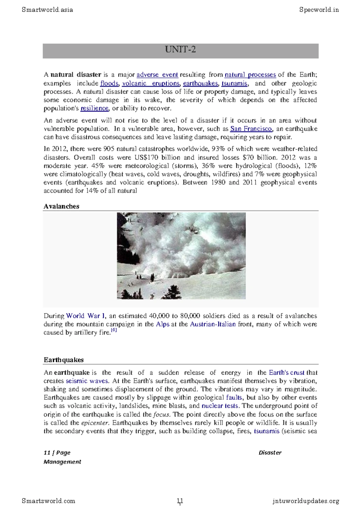 Dm notes 2 U1 - dppm - LECTURE NOTES ON DISASTER MANAGEMENT III B. Tech ...