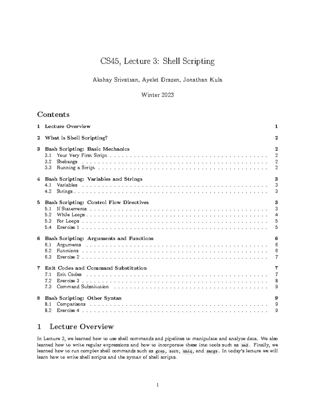 CS45, Lecture 3: Introduction to Shell Scripting Techniques - Studocu