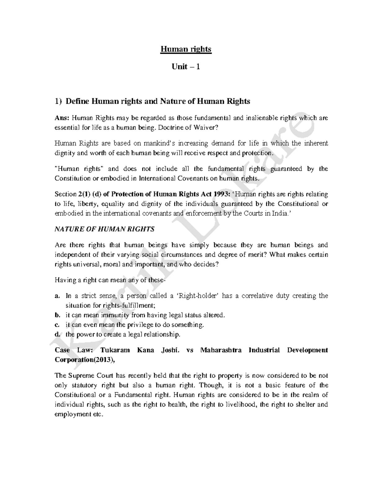 Human Rights Notes: Unit 1 & 2 Overview for Law Course (LWS 101) - Studocu