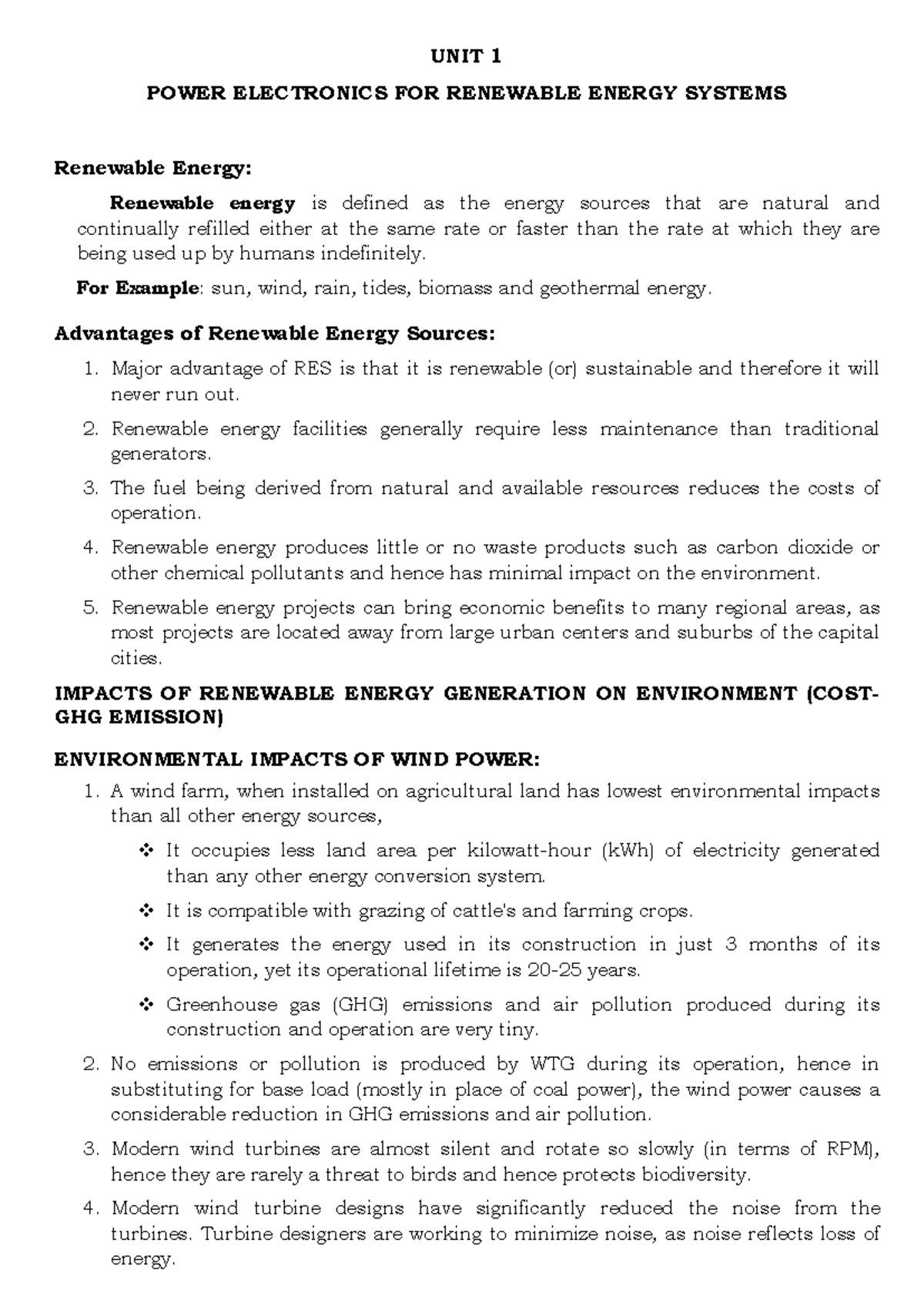 EE6009 Final Exam Notes on Power Electronics for Renewable Energy ...