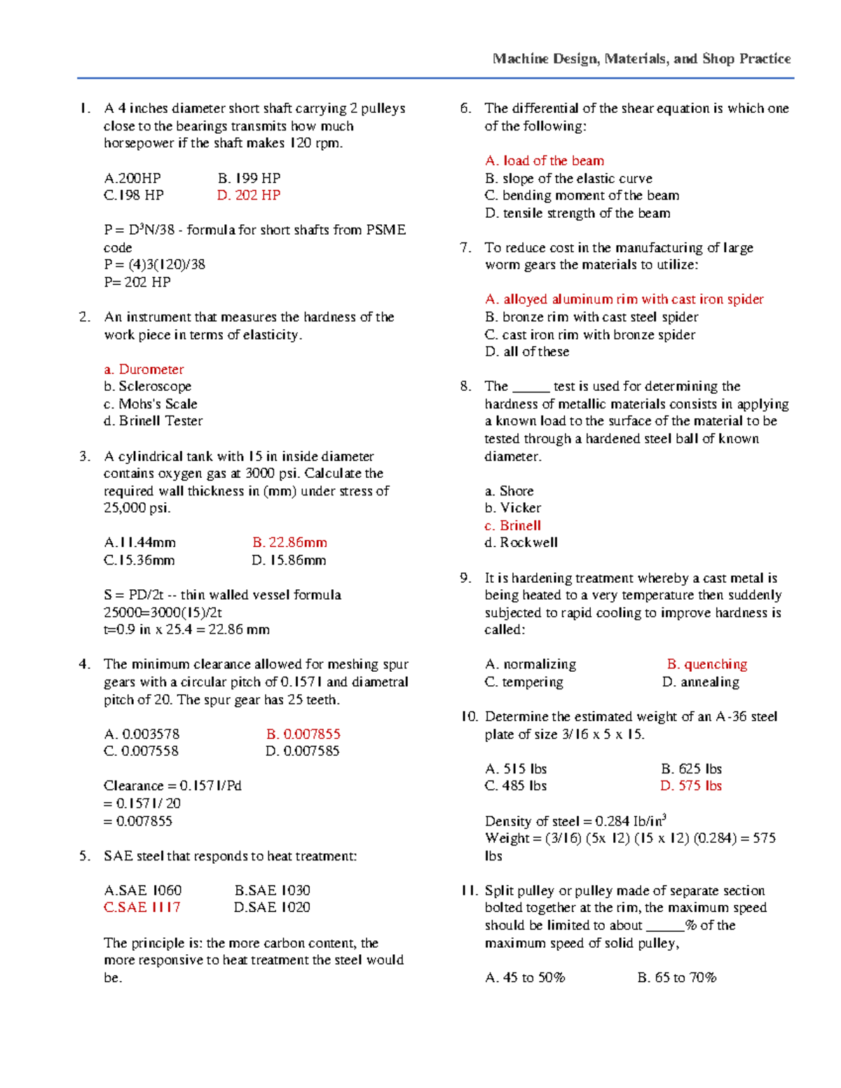 PST 101: Machine Design Concepts and Calculations Guide - Studocu