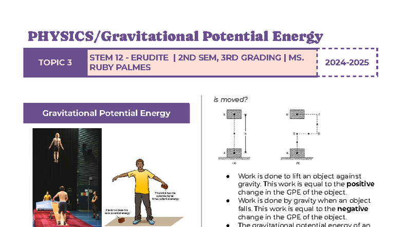 Gravitational Potential Energy - Topic 3 STEM 12 2nd Sem, 3rd Grading ...