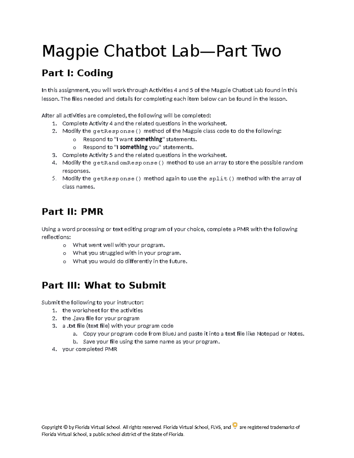 0505 Magpie Chatbot Lab: Part II Coding & PMR Reflections - Studocu