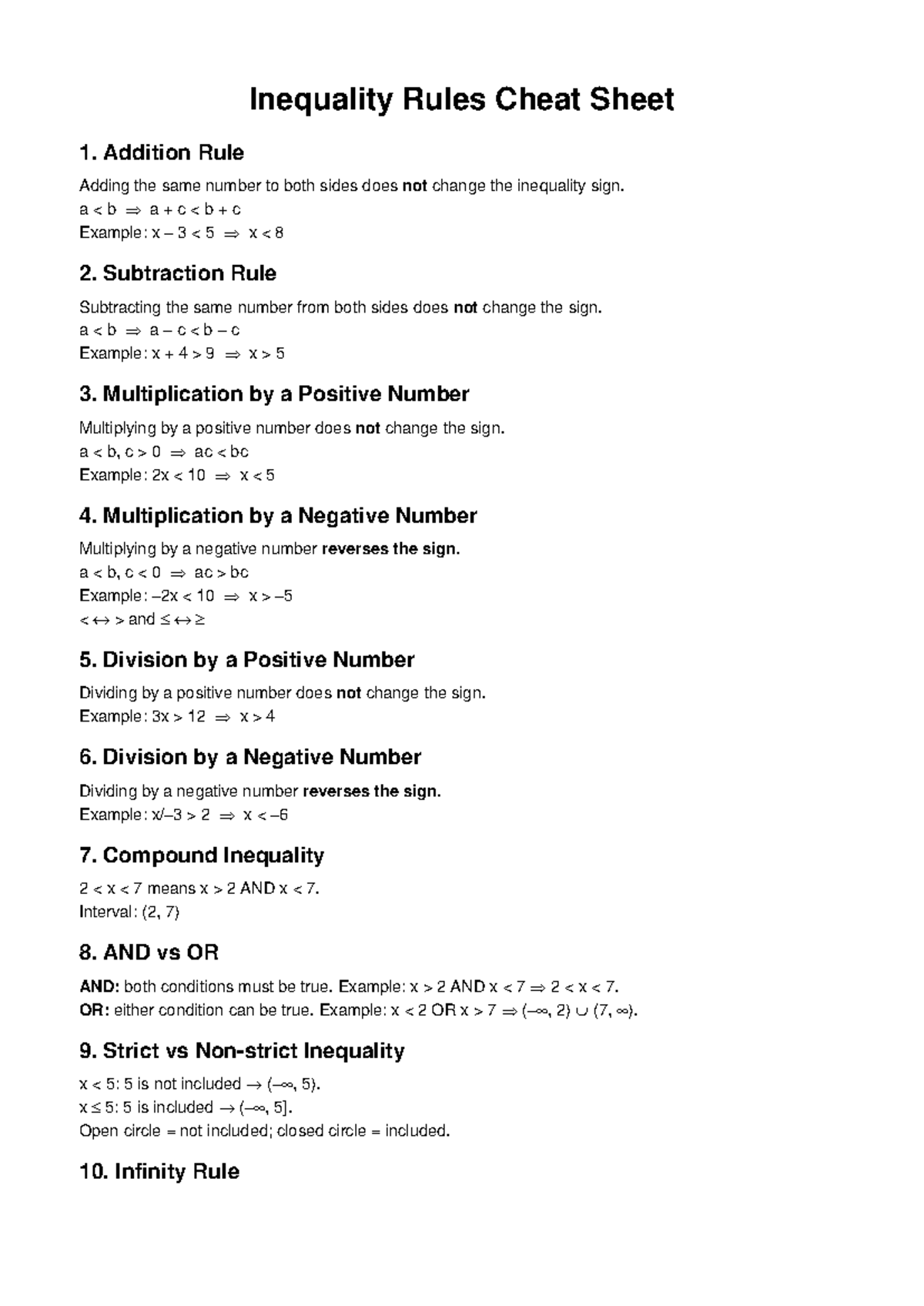 Inequality Rules Cheat Sheet: Key Concepts and Examples - Studocu