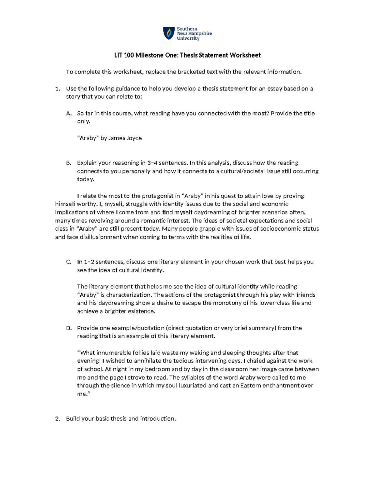 LIT 100 Milestone 1: Thesis Statement Development Worksheet - Studocu