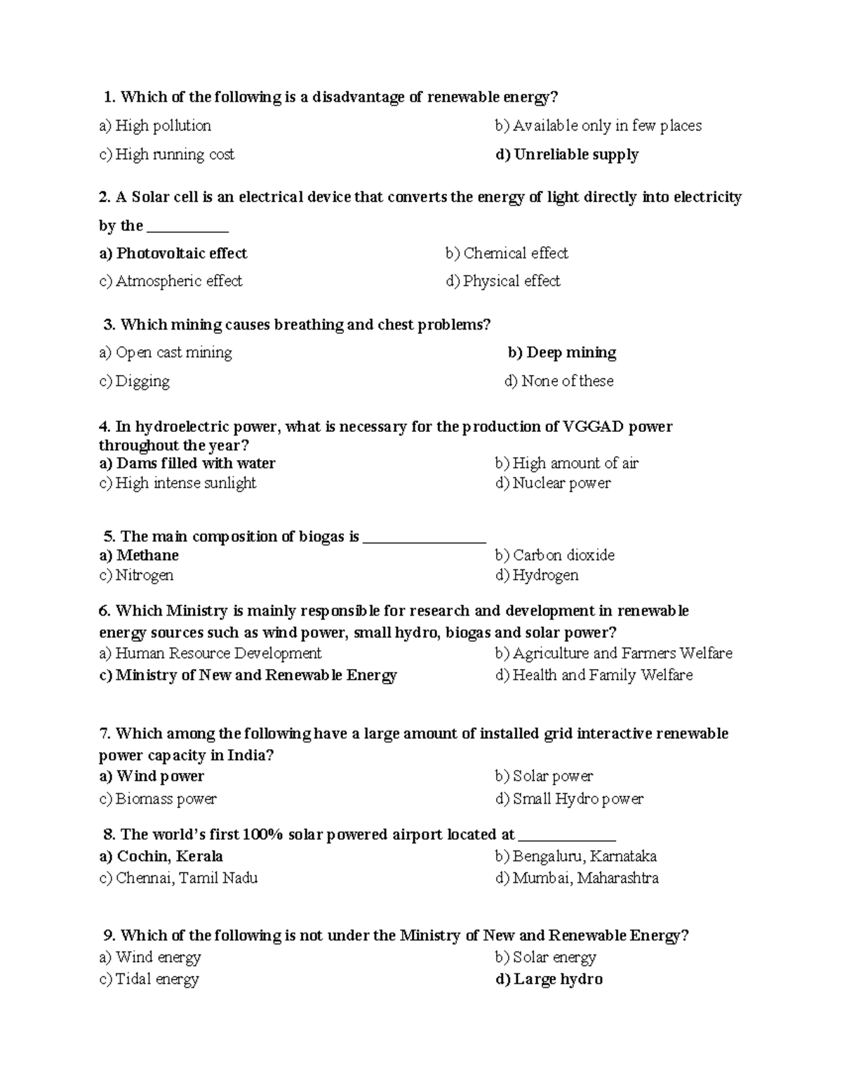 Question Bank for Renewable Energy and Environmental Science (Course ...
