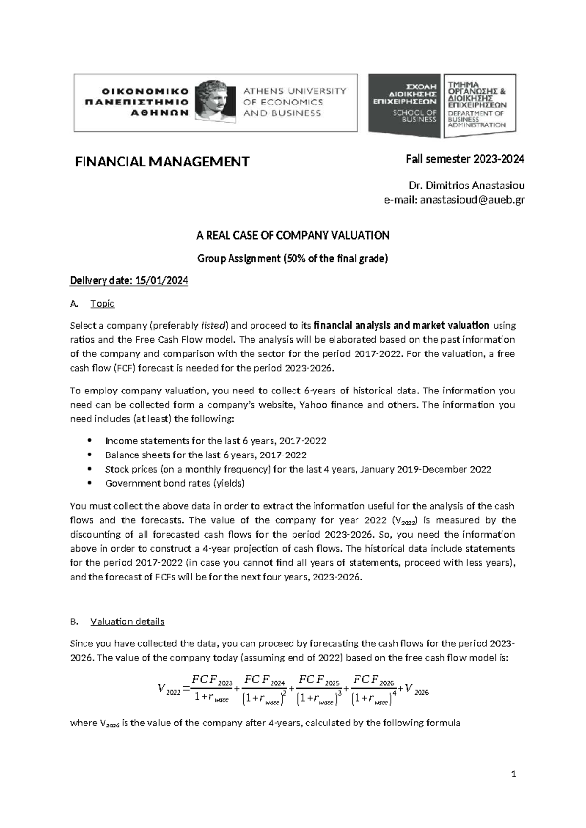 FIN 301: Company Valuation Case Study - Final Group Assignment - Studocu