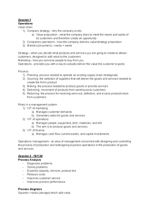 Operations Management Notes: Chapter 1-11 Overview and Key Concepts ...