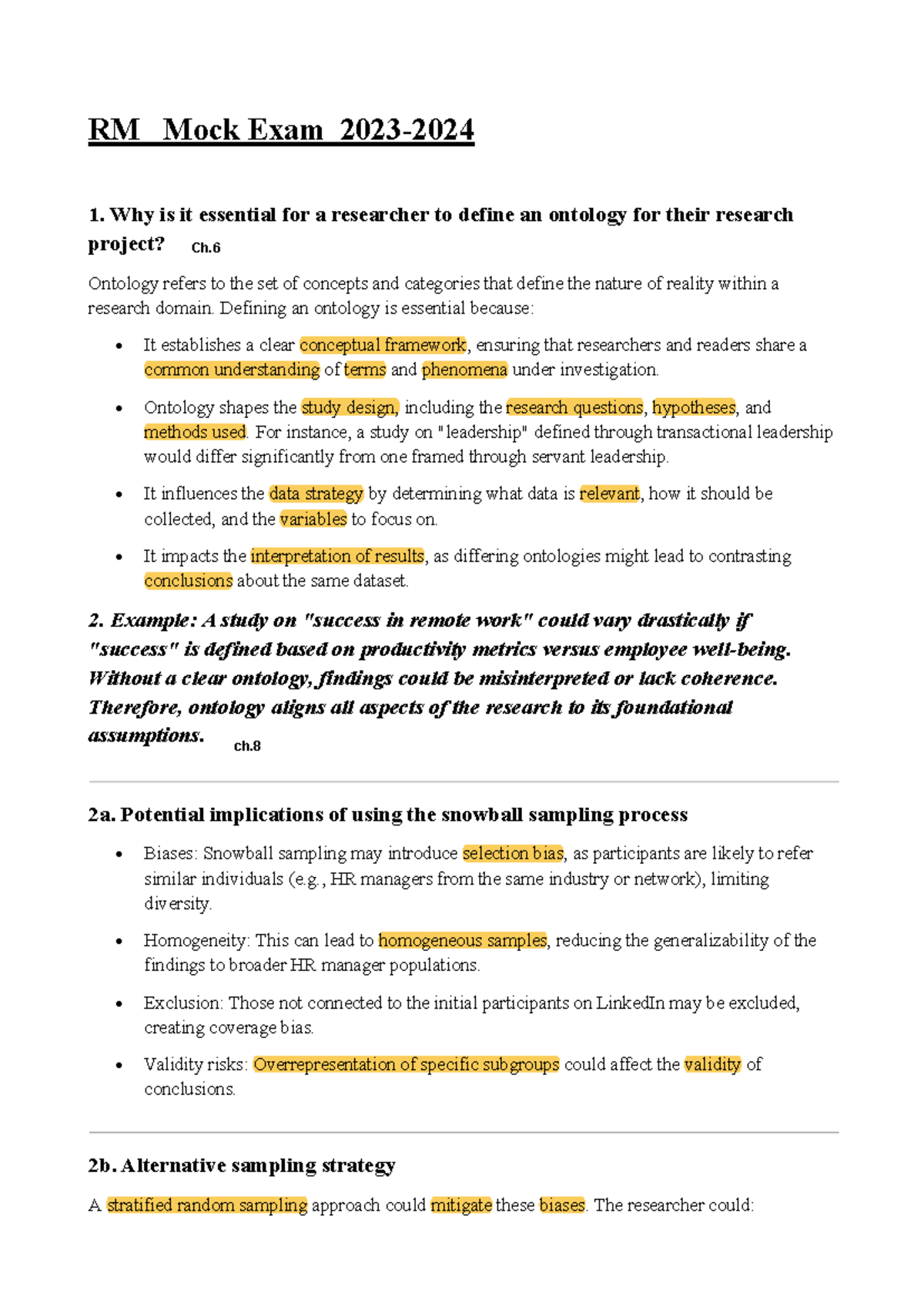 RM Mock Exam Solutions for Ontology and Sampling Strategies - Studocu