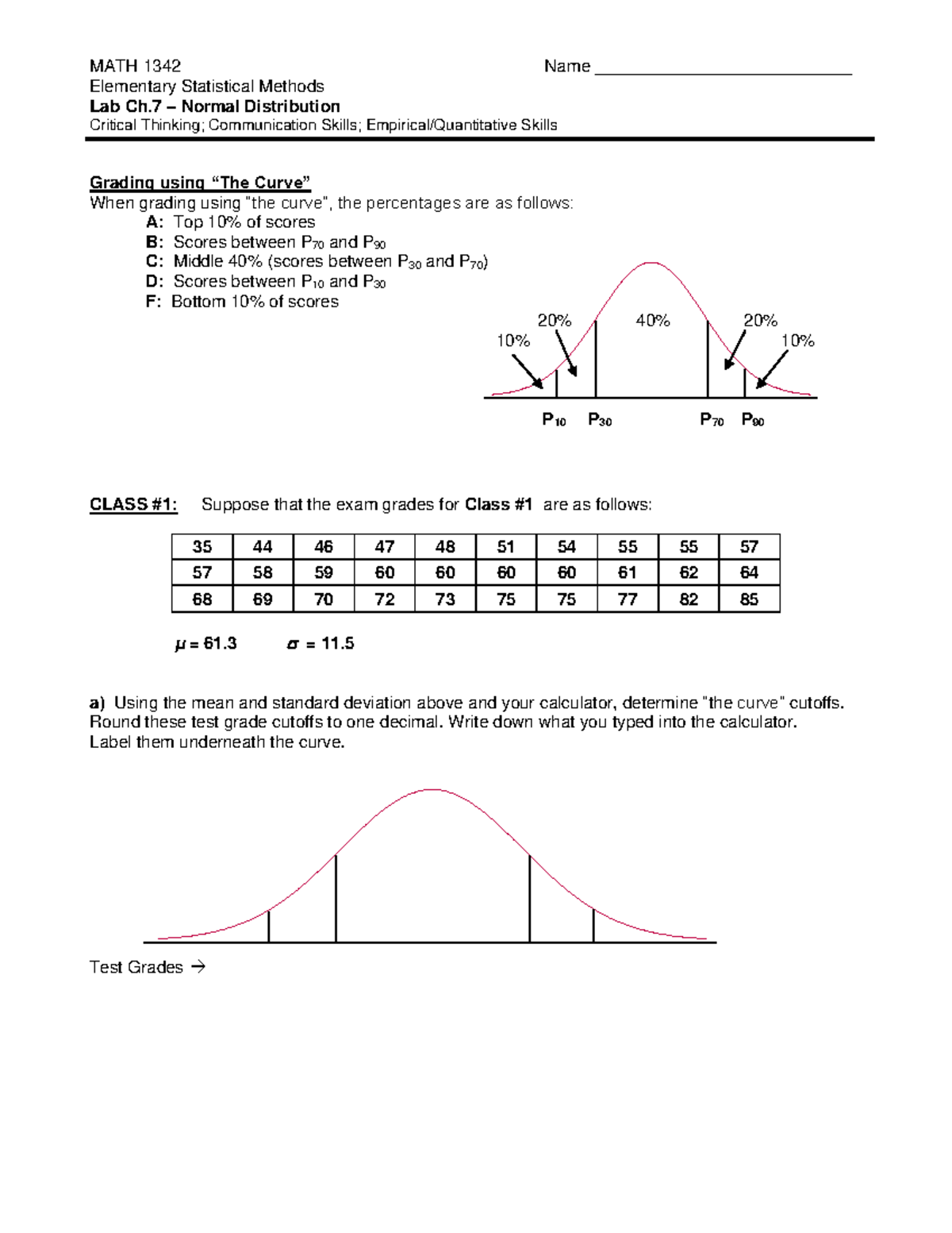 Chapter 7 Lab (Normal Distribution) - MATH 1342 Name ...