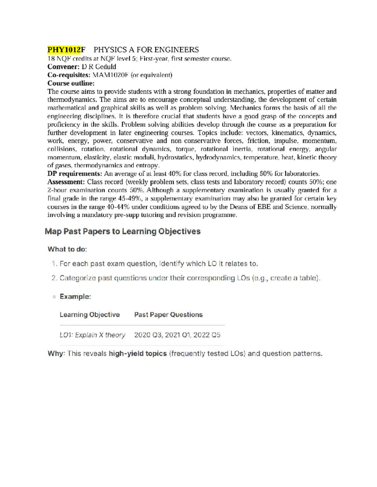 PHY1012F Mock Test Solutions for Physics A - Mechanics & Thermodynamics ...